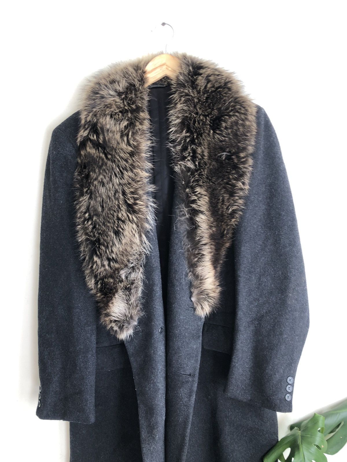 Vintage 100% Genuine Fur Lapel Charcoal Wool Topcoat Coat Jacket Size US L / EU 52-54 / 3 - 8 Thumbnail
