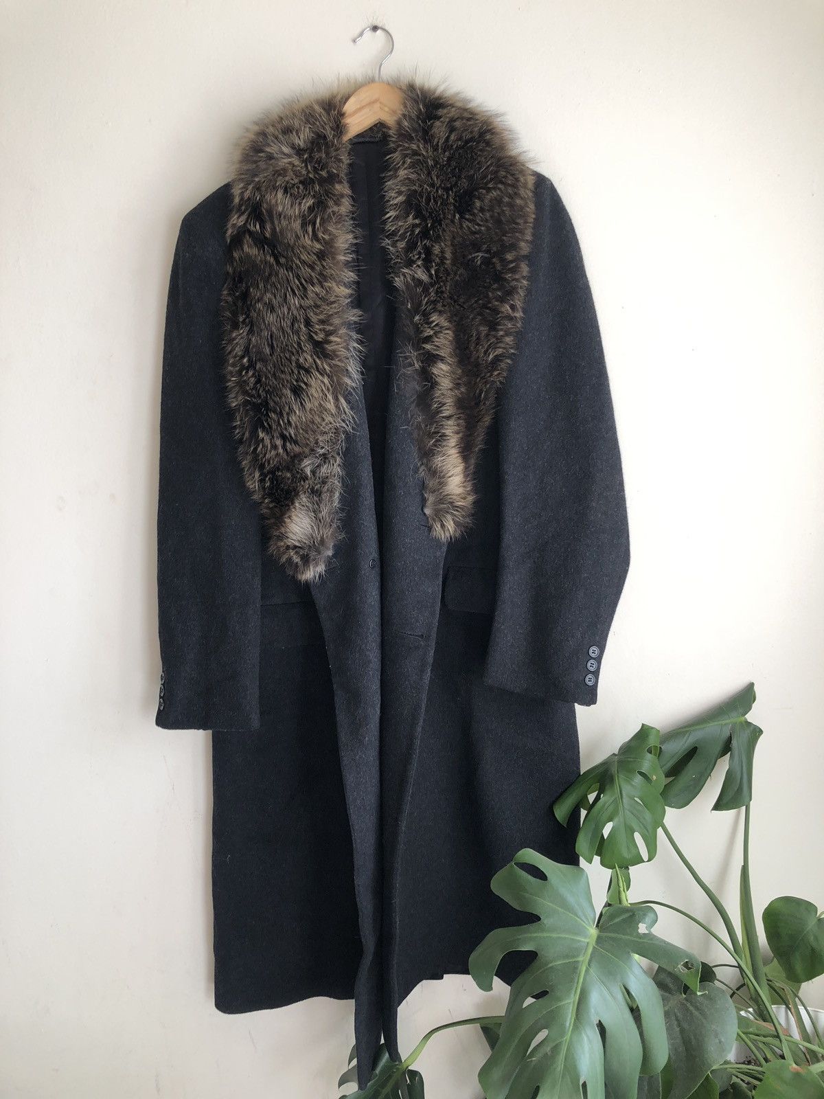 Vintage 100% Genuine Fur Lapel Charcoal Wool Topcoat Coat Jacket Size US L / EU 52-54 / 3 - 7 Thumbnail