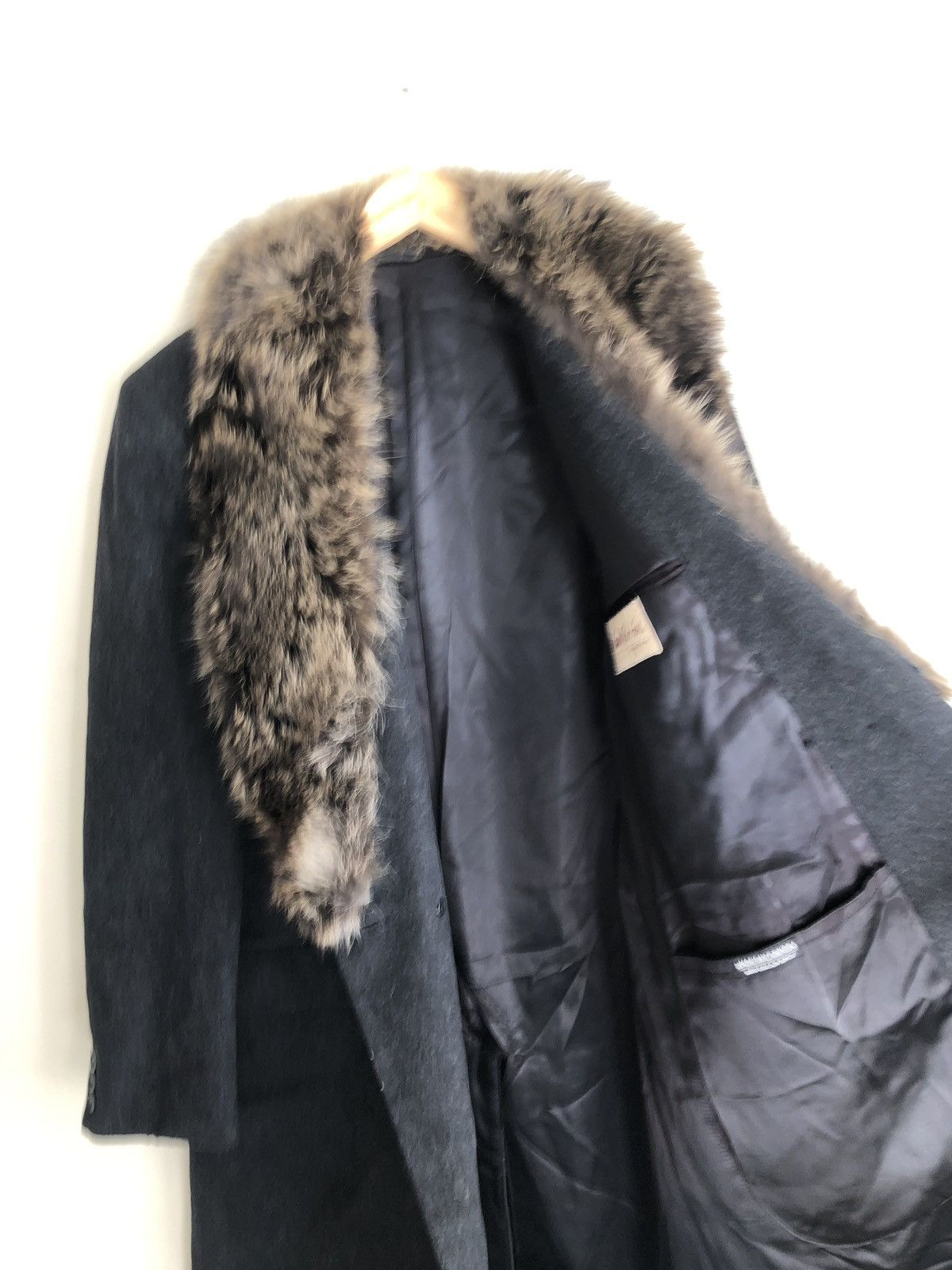Vintage 100% Genuine Fur Lapel Charcoal Wool Topcoat Coat Jacket Size US L / EU 52-54 / 3 - 11 Thumbnail