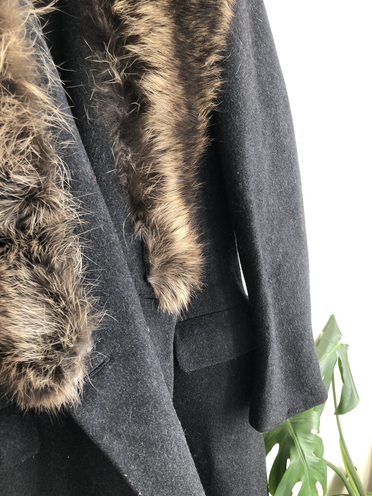 Vintage 100% Genuine Fur Lapel Charcoal Wool Topcoat Coat Jacket Size US L / EU 52-54 / 3 - 20 Thumbnail
