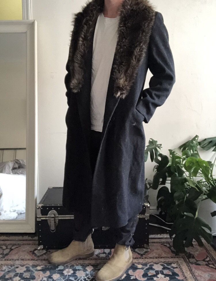 Vintage 100% Genuine Fur Lapel Charcoal Wool Topcoat Coat Jacket Size US L / EU 52-54 / 3 - 2 Thumbnail