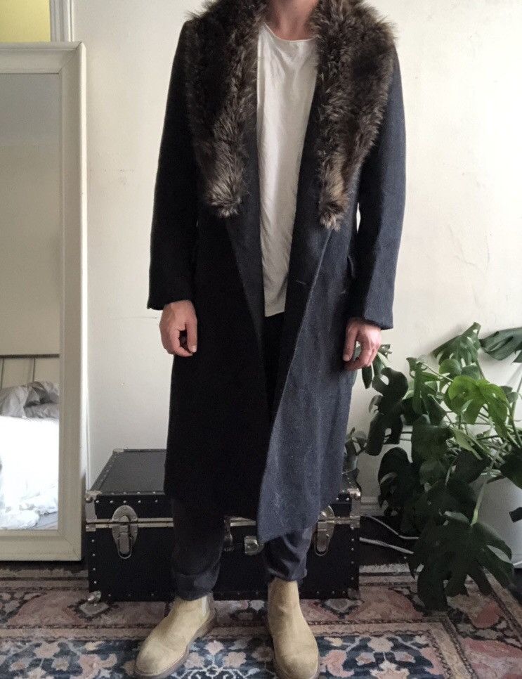 Vintage 100% Genuine Fur Lapel Charcoal Wool Topcoat Coat Jacket Size US L / EU 52-54 / 3 - 1 Thumbnail