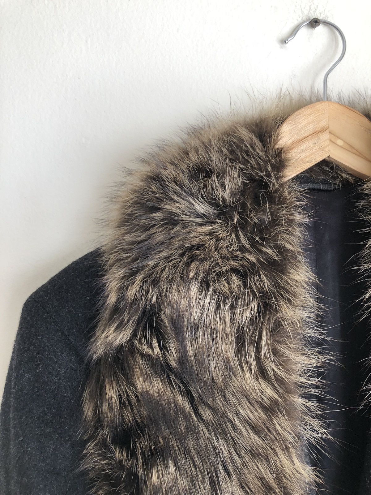 Vintage 100% Genuine Fur Lapel Charcoal Wool Topcoat Coat Jacket Size US L / EU 52-54 / 3 - 14 Thumbnail