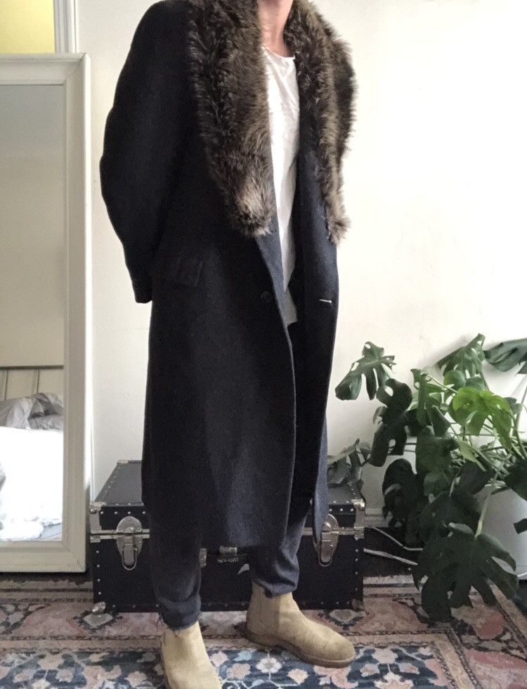 Vintage 100% Genuine Fur Lapel Charcoal Wool Topcoat Coat Jacket Size US L / EU 52-54 / 3 - 6 Thumbnail