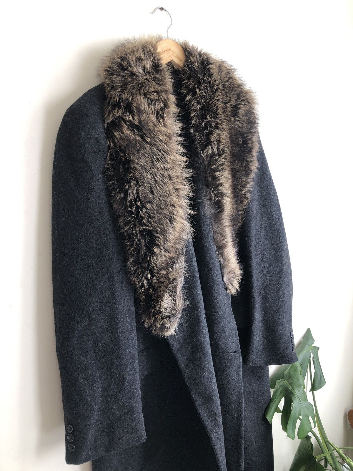 Vintage 100% Genuine Fur Lapel Charcoal Wool Topcoat Coat Jacket Size US L / EU 52-54 / 3 - 9 Thumbnail