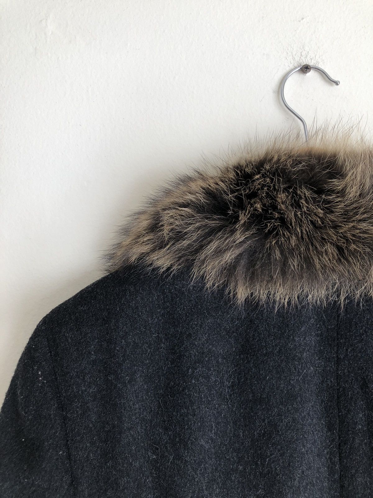 Vintage 100% Genuine Fur Lapel Charcoal Wool Topcoat Coat Jacket Size US L / EU 52-54 / 3 - 18 Thumbnail