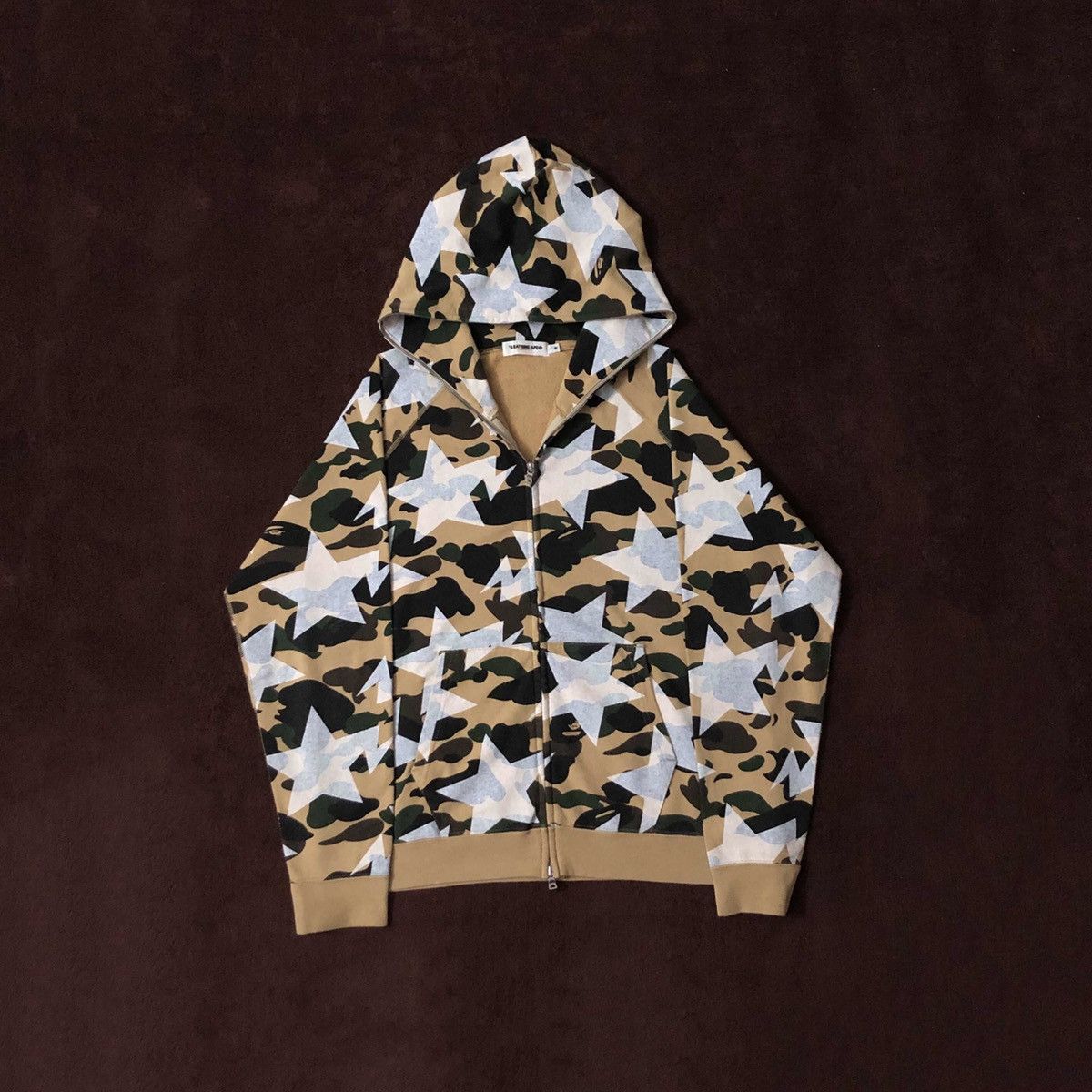 Bape Yellow Camo Star Logo Full Zip Up Hoodie
