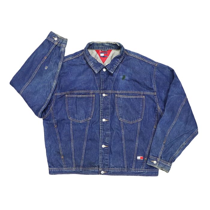 Vintage 90s tommy hilfiger big flag denim on sale jacket