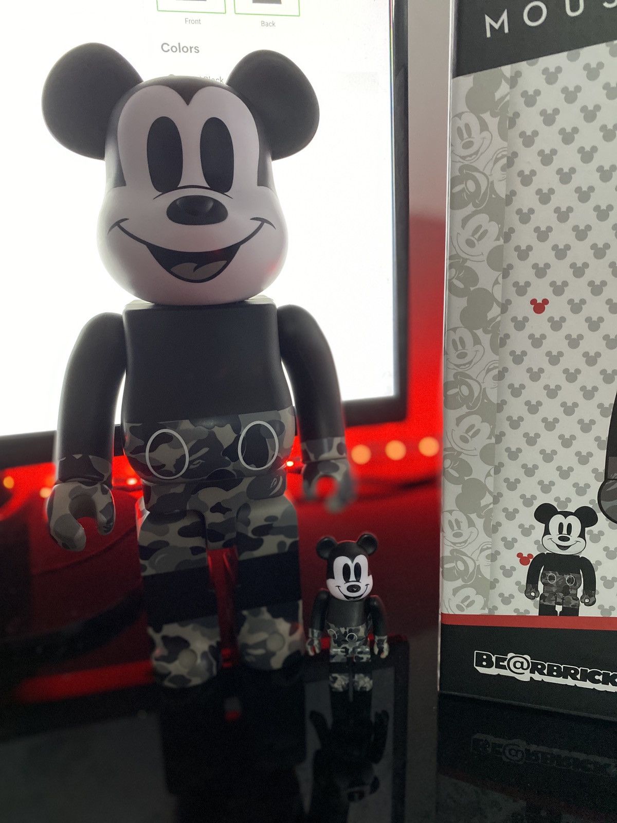 Medicom Bearbrick Bearbrick x Bape Mickey Mouse Monotone 100% u0026 400% |  Grailed