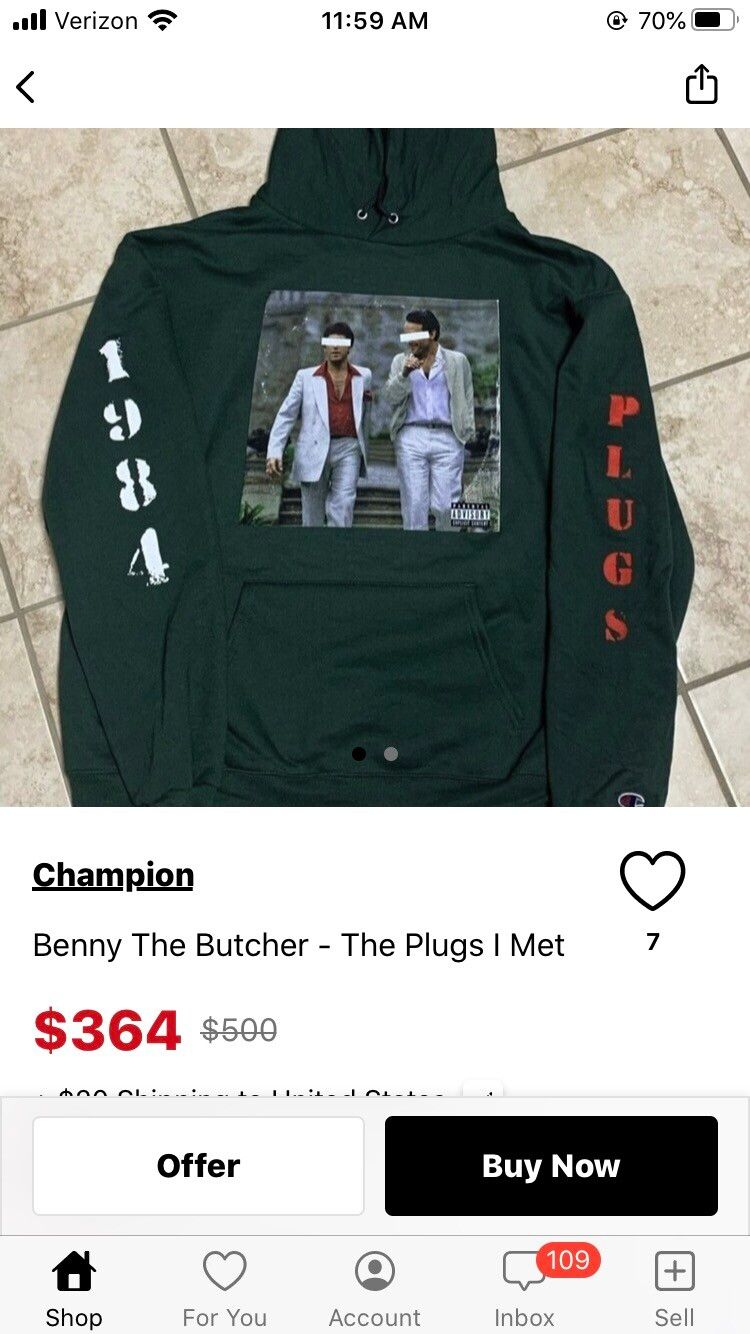 Champion gxfr benny the butcher the plugs i met hoodie LARGE | Grailed