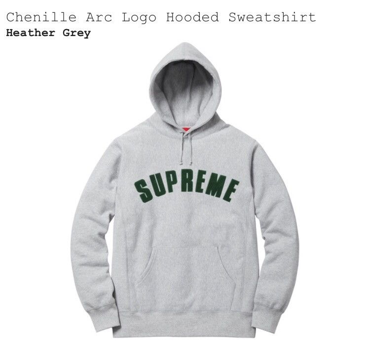 Supreme Chenille Arc Logo Hooded Sweatshirt Grey Men's - SS17 - US