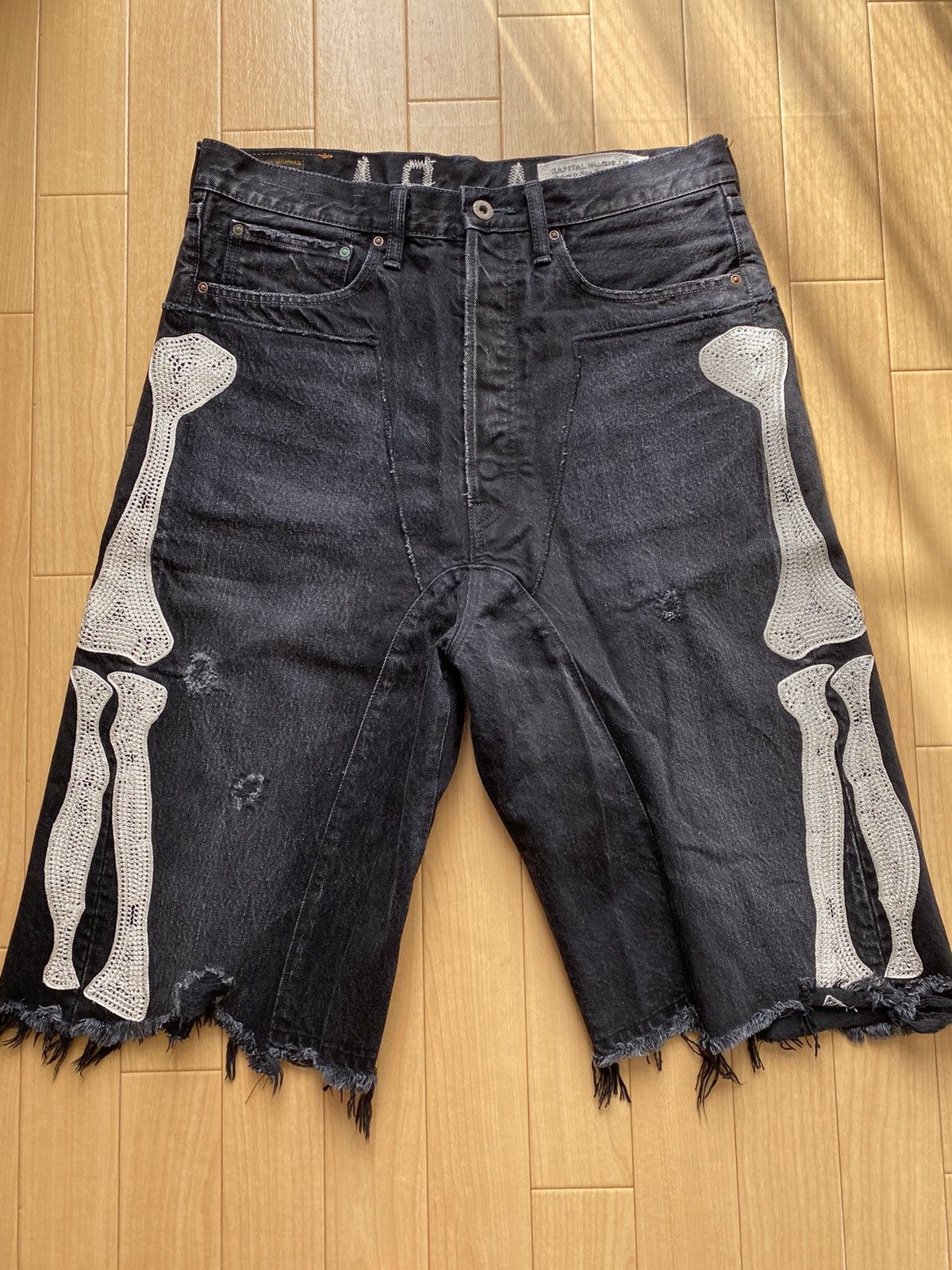 Short En Denim KAPITAL 14oz - Couleur Indigo, Squelette, Neuf Avec étiquettes