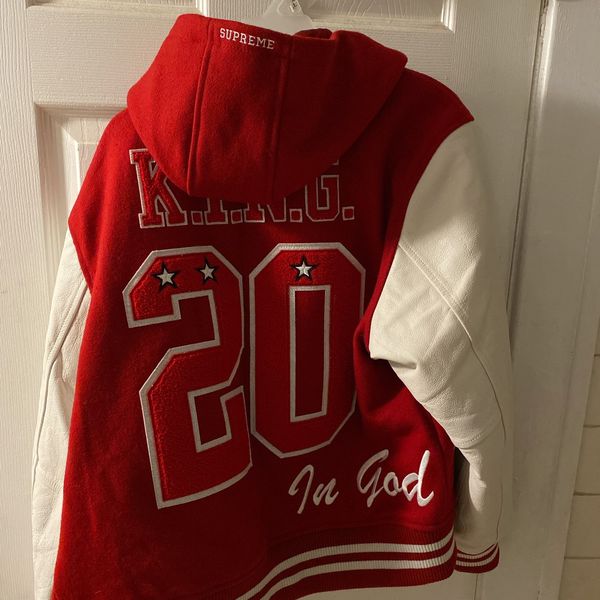 Supreme King Hooded Varsity Jacket Red