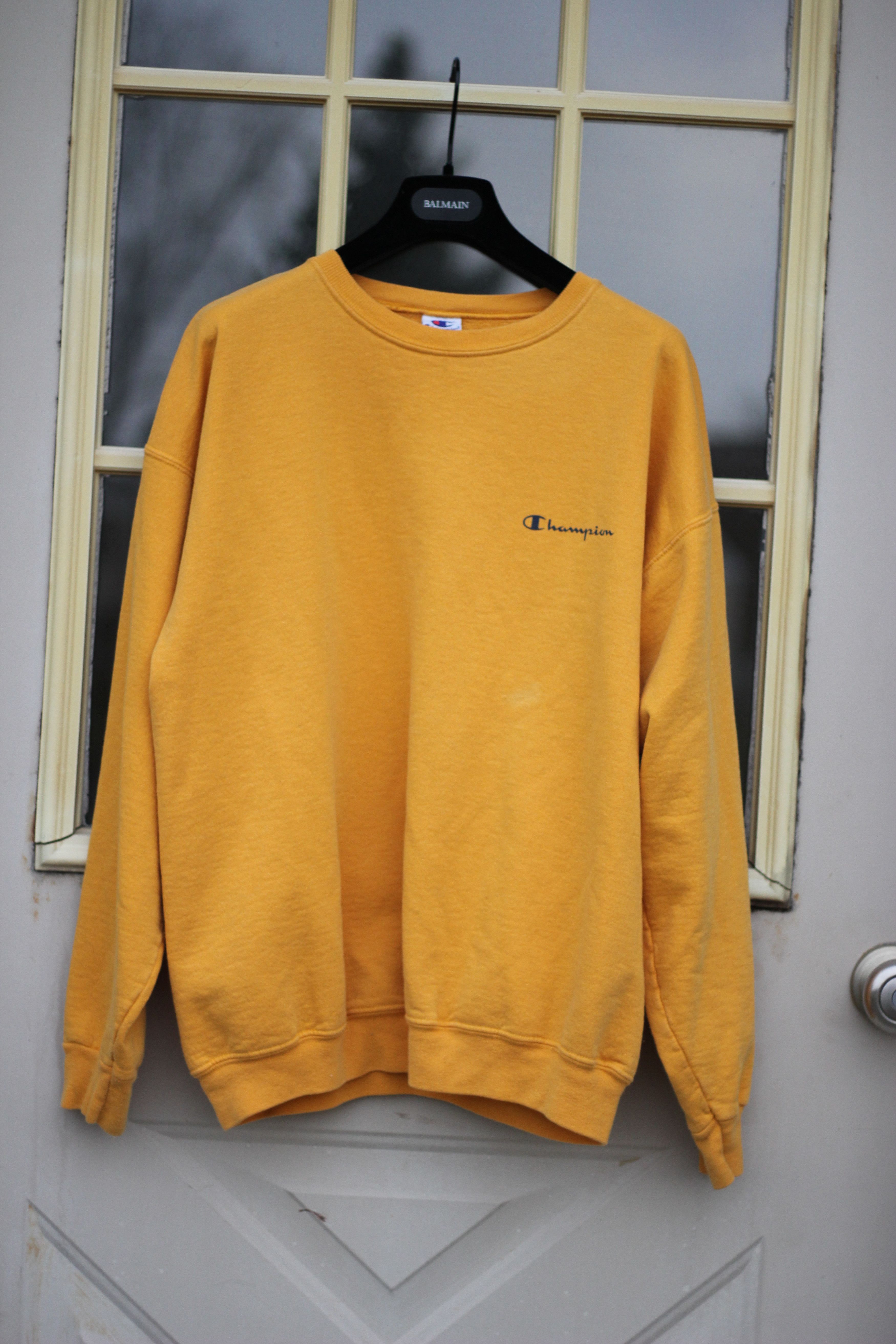 Vintage Champion Yellow Script Logo Crewneck Sweatshirt Size Large