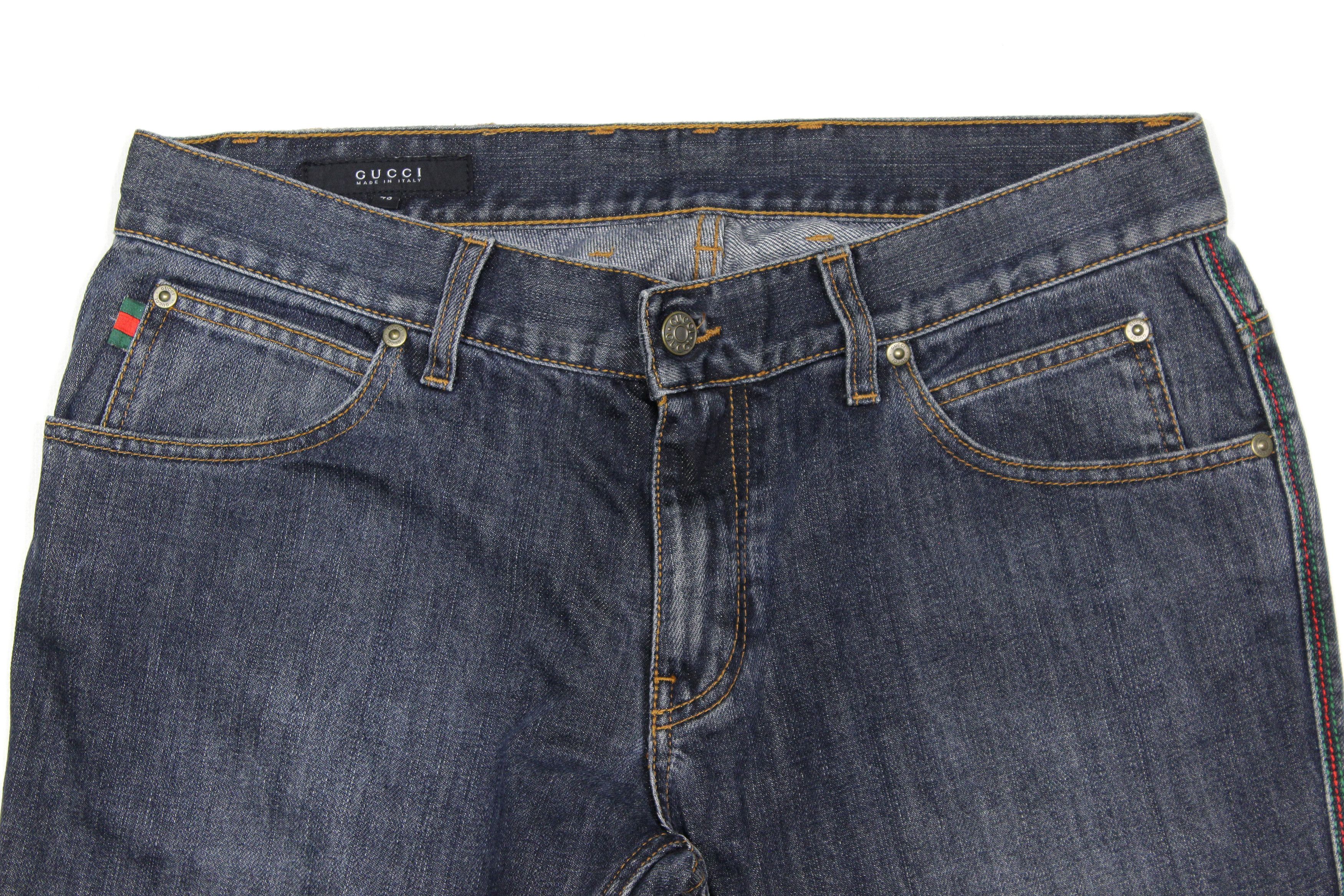 Gucci 00S Tom Ford Era GG Patch Web Stripes "Cut Off" Jeans Size US 32 / EU 48 - 3 Thumbnail