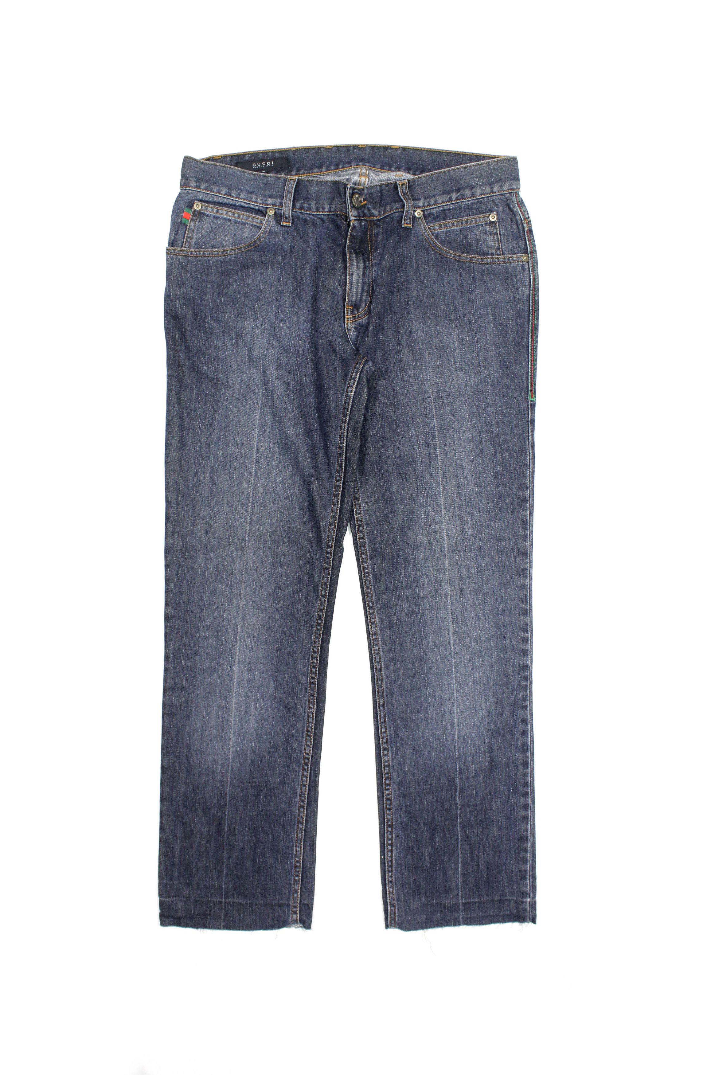 Gucci 00S Tom Ford Era GG Patch Web Stripes "Cut Off" Jeans Size US 32 / EU 48 - 1 Thumbnail