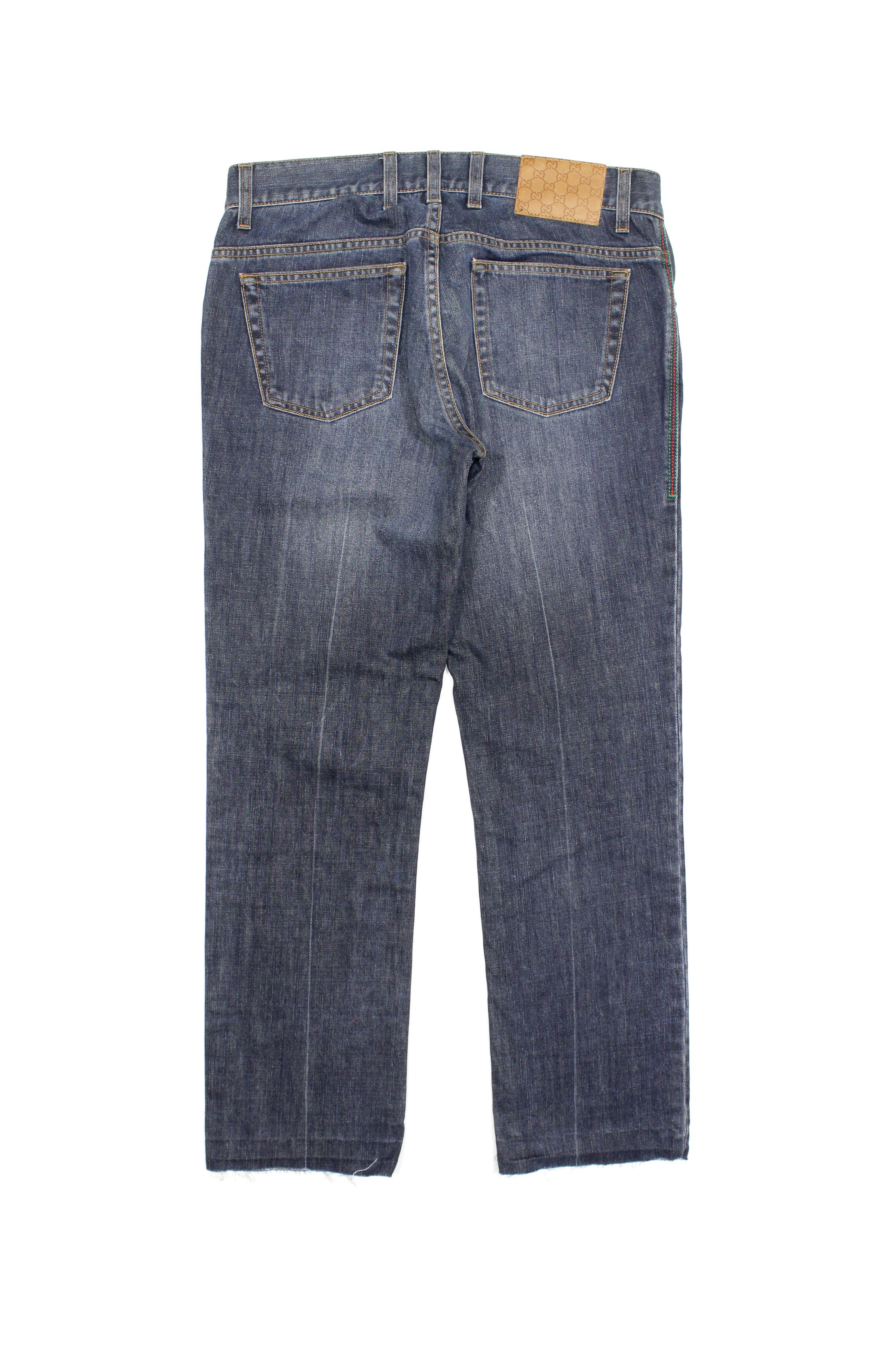 Gucci 00S Tom Ford Era GG Patch Web Stripes "Cut Off" Jeans Size US 32 / EU 48 - 2 Thumbnail
