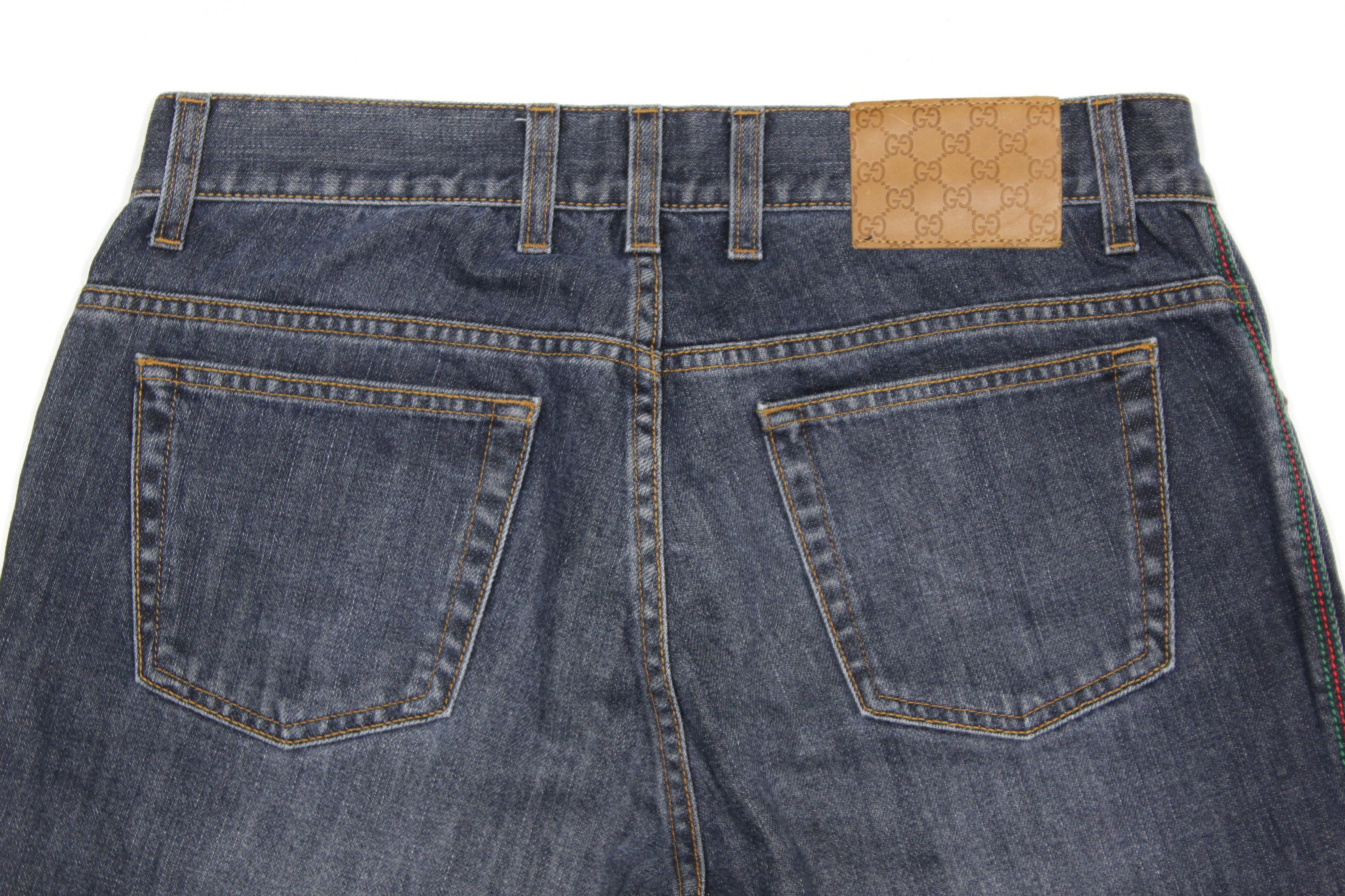 Gucci 00S Tom Ford Era GG Patch Web Stripes "Cut Off" Jeans Size US 32 / EU 48 - 4 Thumbnail