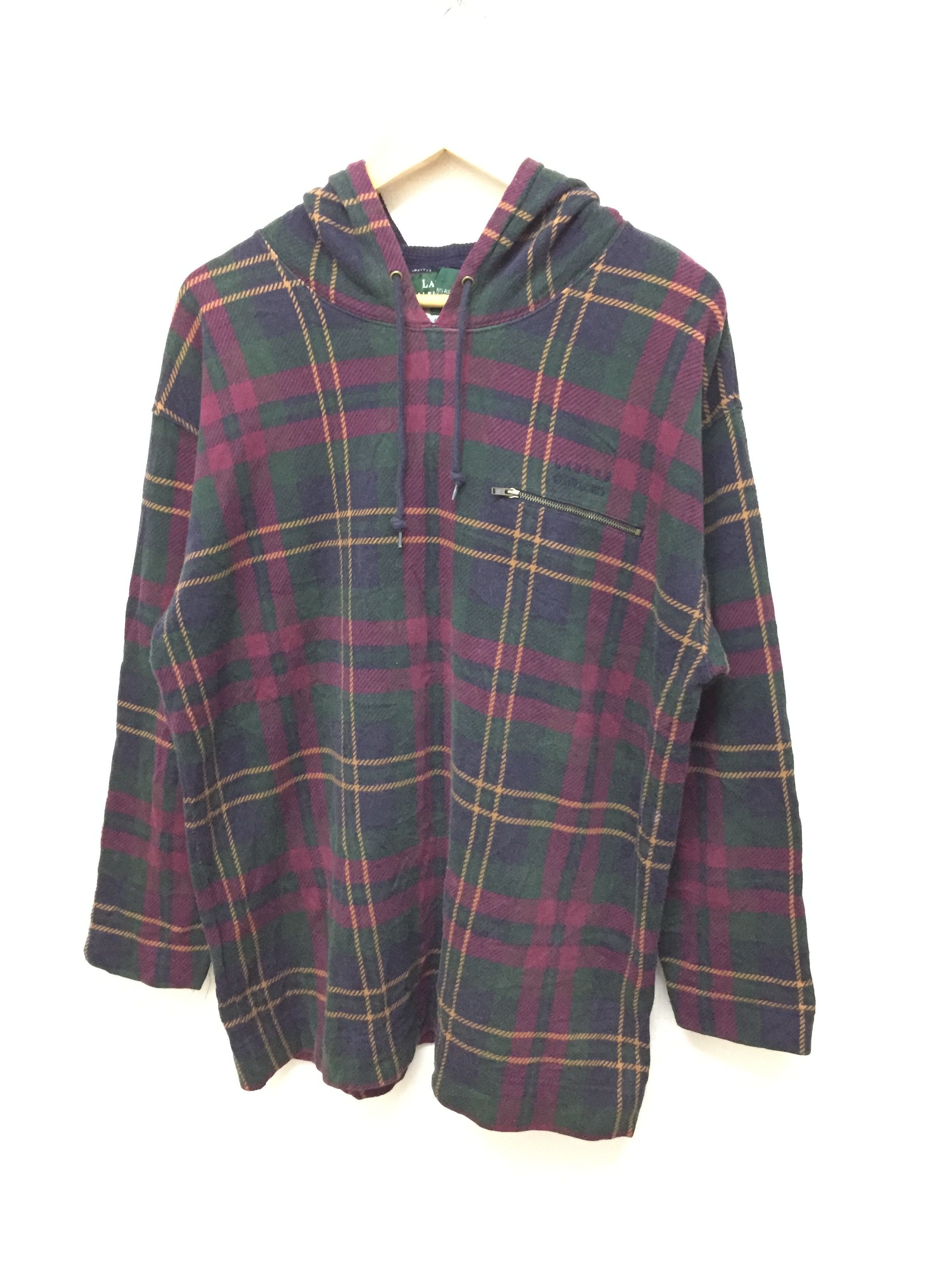 90's Blackwatch tartan Zipper pocket hoodie