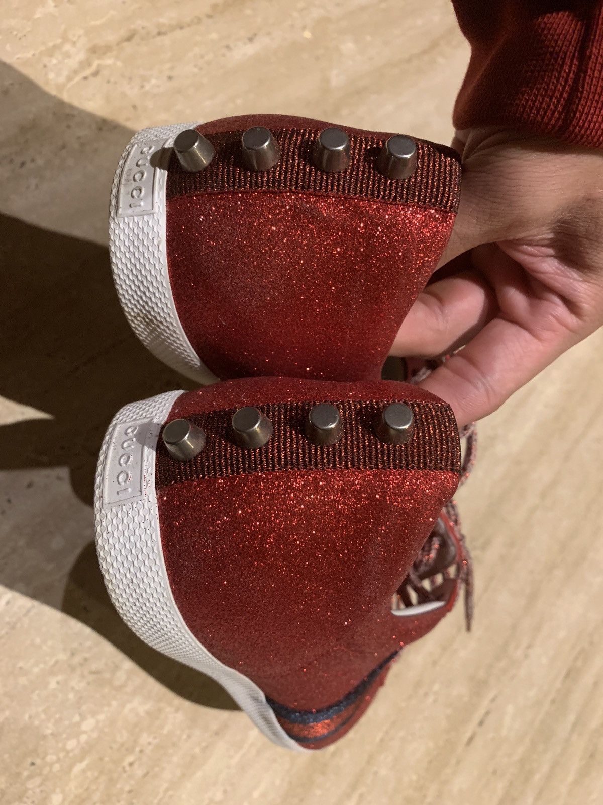 Gucci Red Glitter Christmas Elf Shoes Size US 10.5 / EU 43-44 - 3 Thumbnail