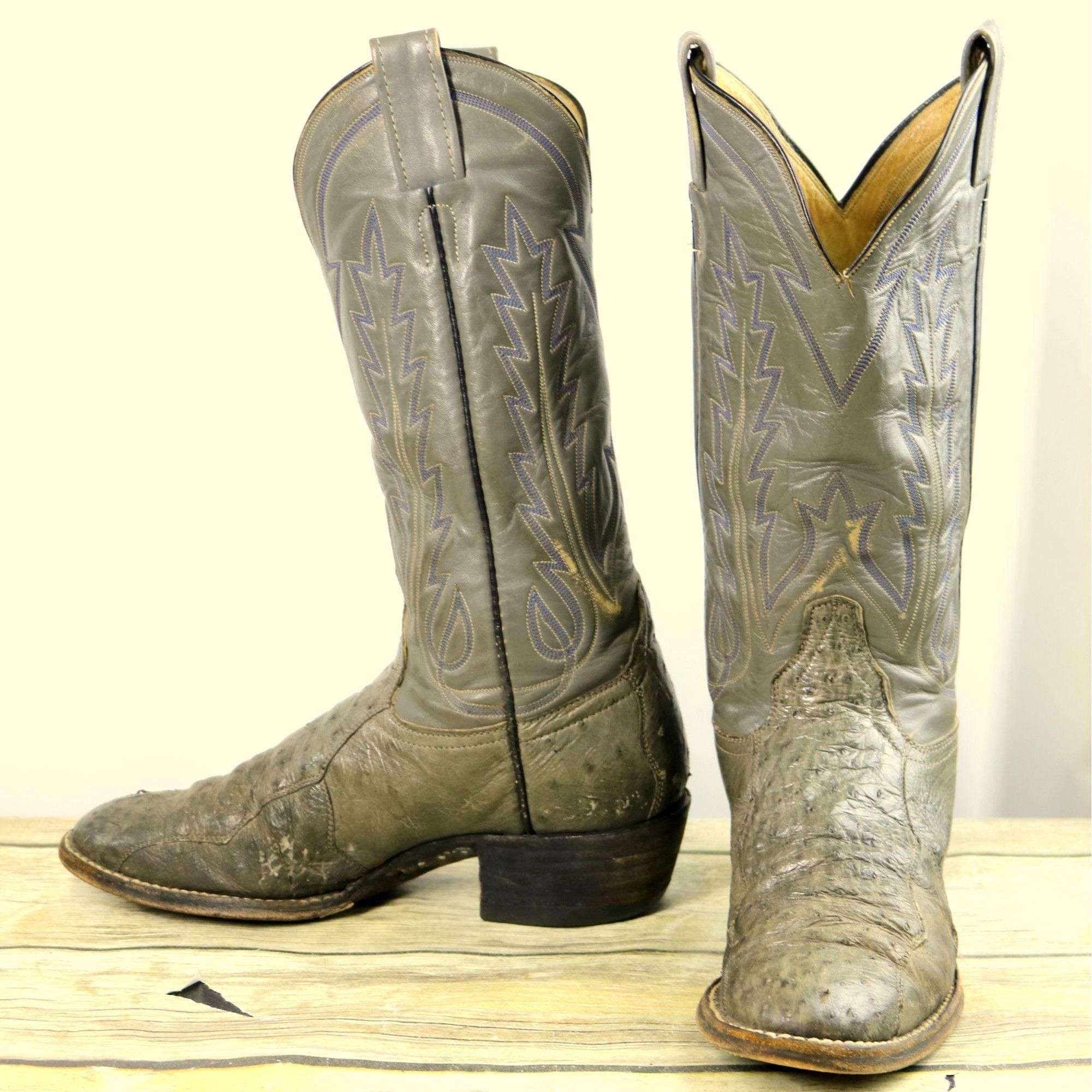 Laramie Cowboy Boots Gray Ostrich Leather Mens