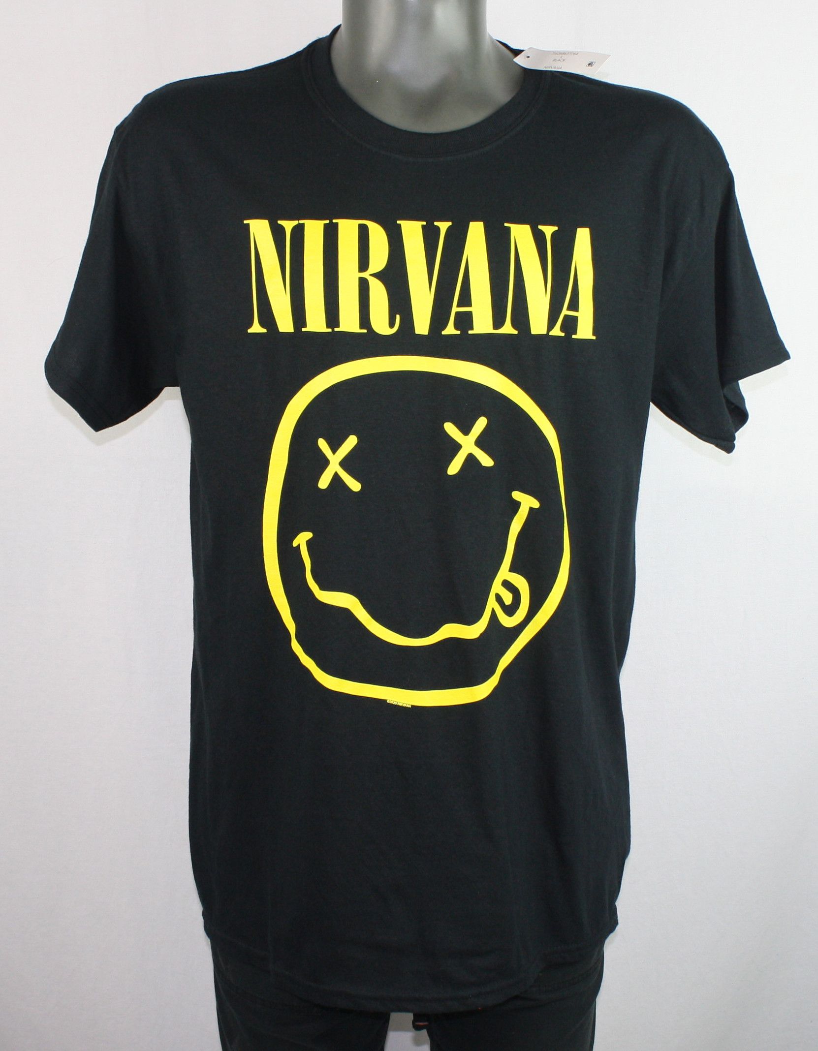 Tour Tee Nirvana Smiley Face Logo Black Band T-Shirt L NWT | Grailed
