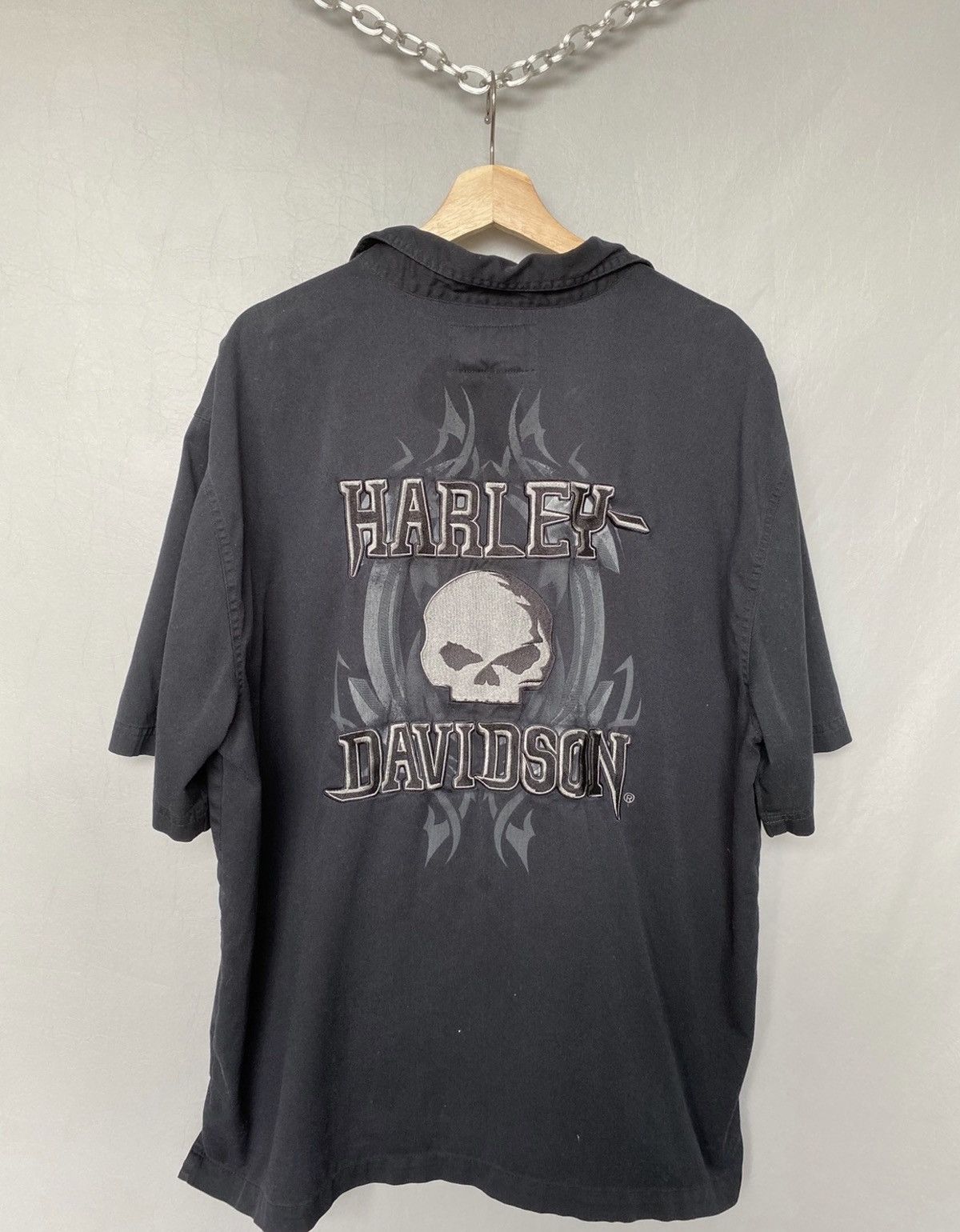 Harley Davidson × Vintage Vintage Harley Davidson Embroidered Skull Button Up Shirt Size US XL / EU 56 / 4 - 1 Thumbnail