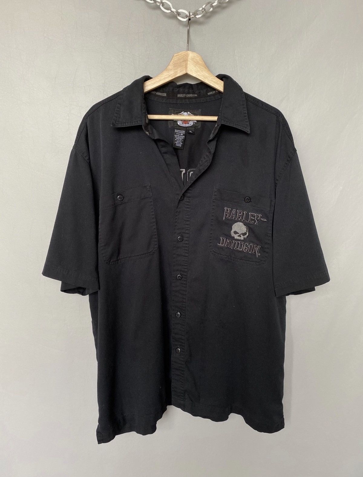 Harley Davidson × Vintage Vintage Harley Davidson Embroidered Skull Button Up Shirt Size US XL / EU 56 / 4 - 2 Thumbnail