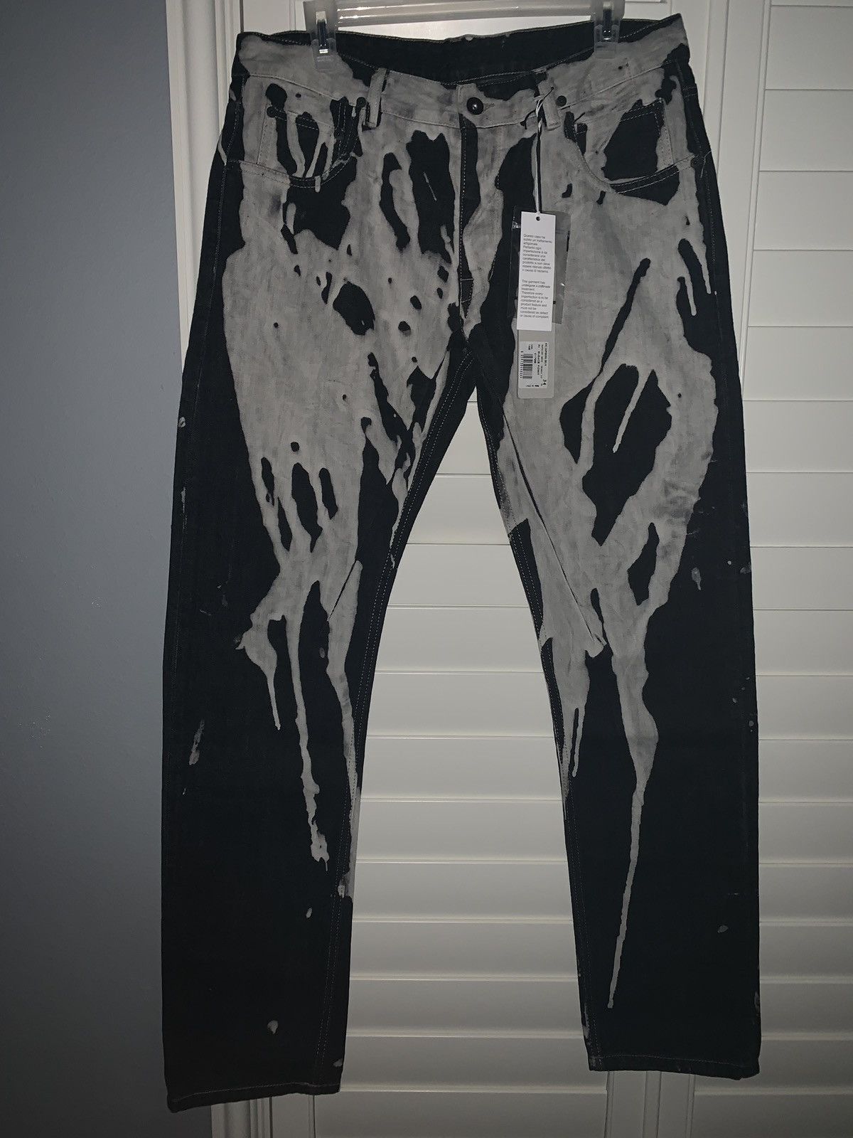 Rick Owens Detroit cut Straight leg Denim Bleach Vomit size 34 