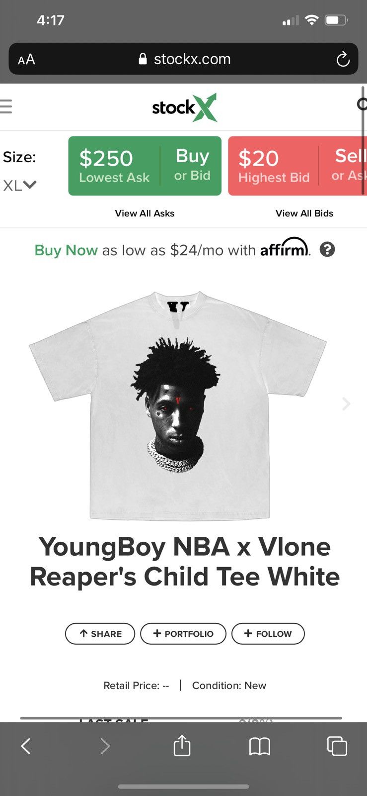 Youngboy NBA x good Vlone Reaper’s Child ‘White’ T-Shirt