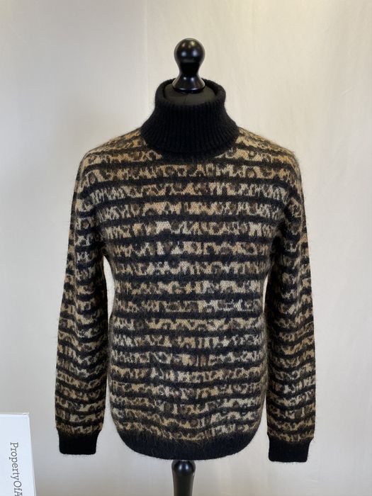 Saint Laurent Paris SL Leopard, Black Stripe Mohair Turtleneck Sweater ...