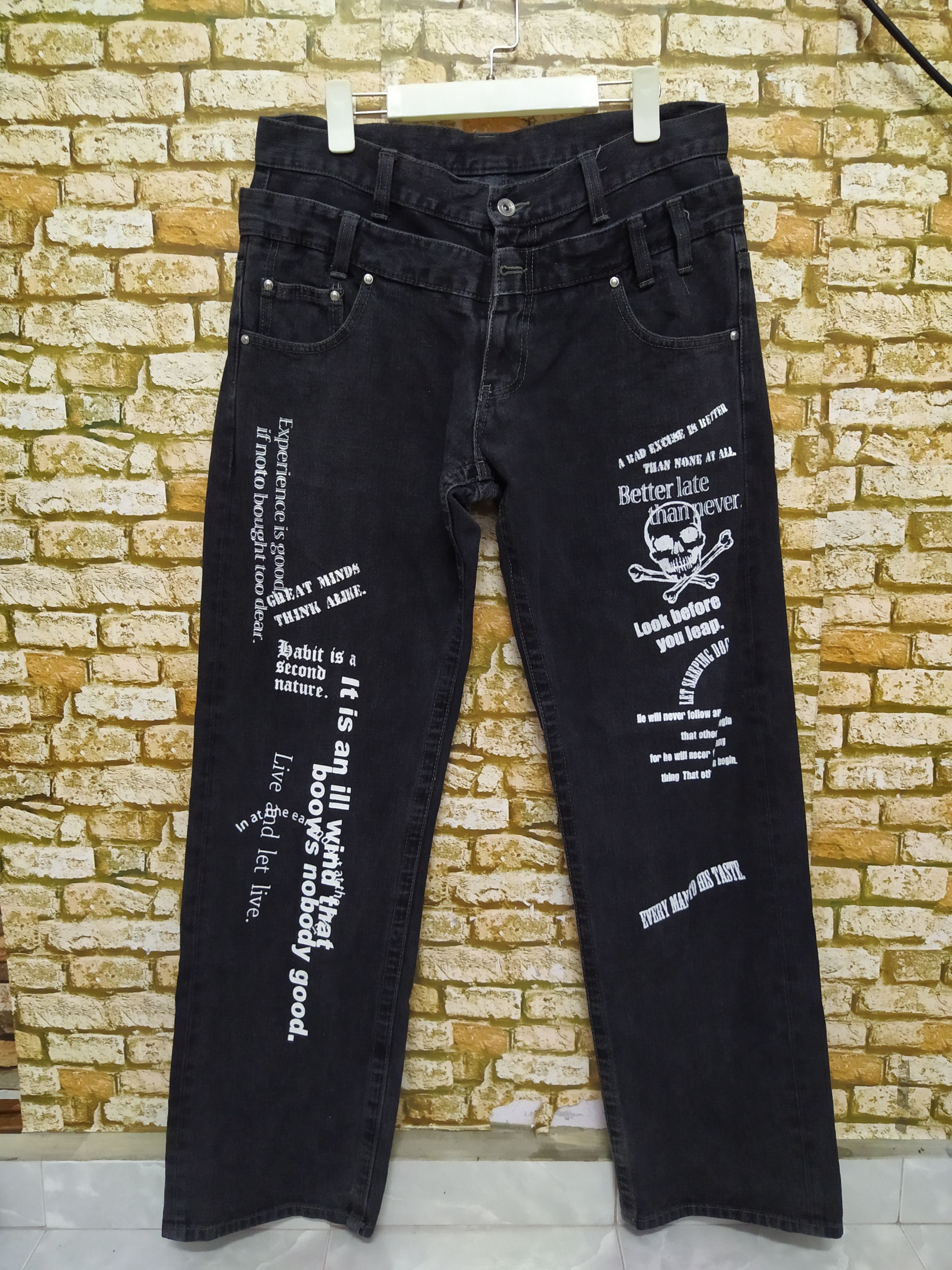 Japanese Brand SKULL PUNK POEMS JAPAN DENIM (B644) Waist 35 Size US 35 - 1 Thumbnail