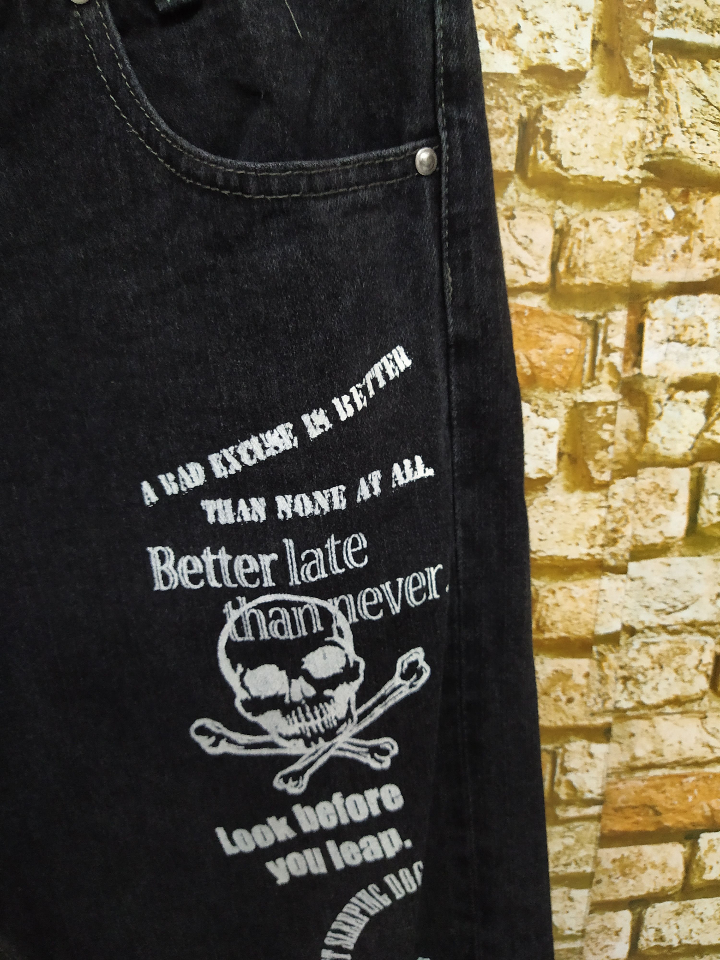 Japanese Brand SKULL PUNK POEMS JAPAN DENIM (B644) Waist 35 Size US 35 - 3 Thumbnail