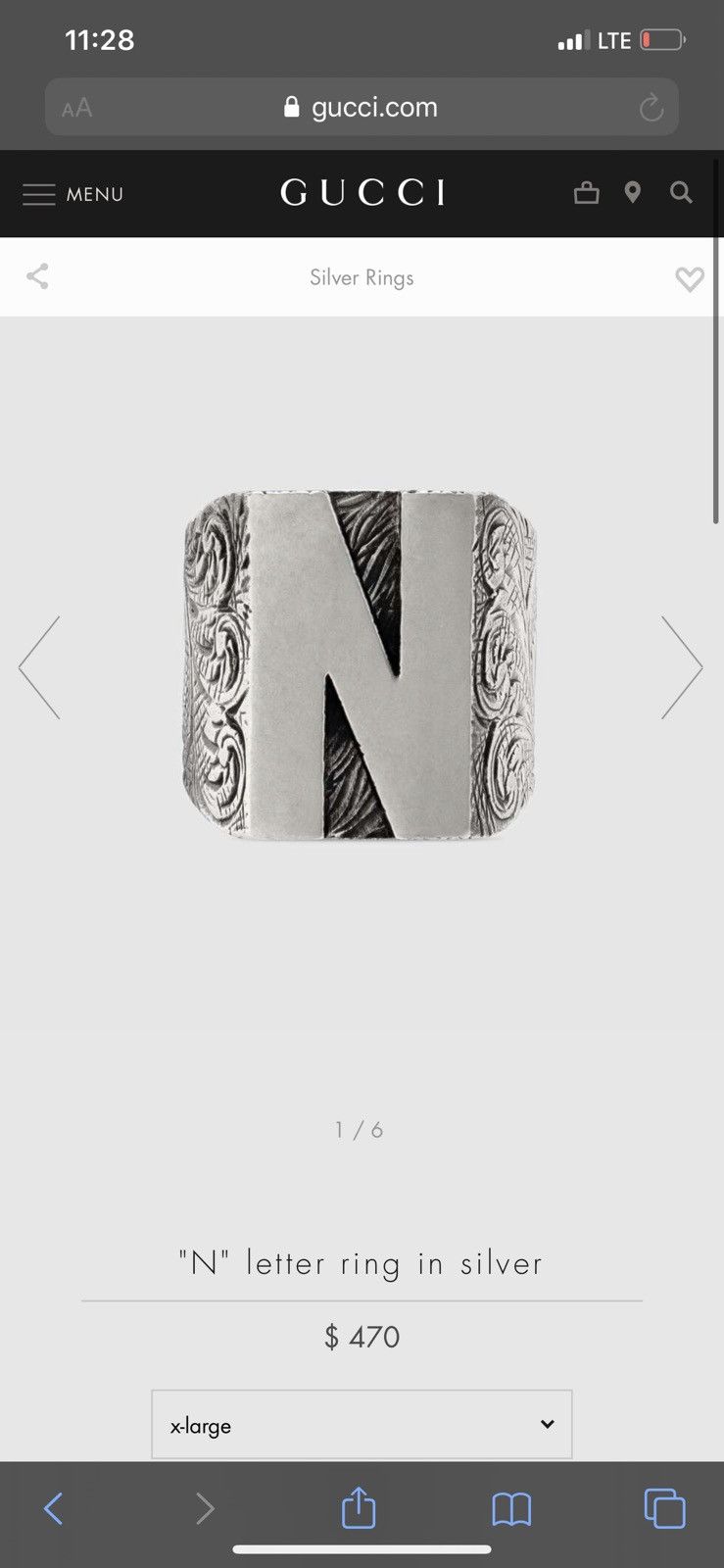 Gucci Gucci Letter ‘N’ Ring Size ONE SIZE - 1 Thumbnail