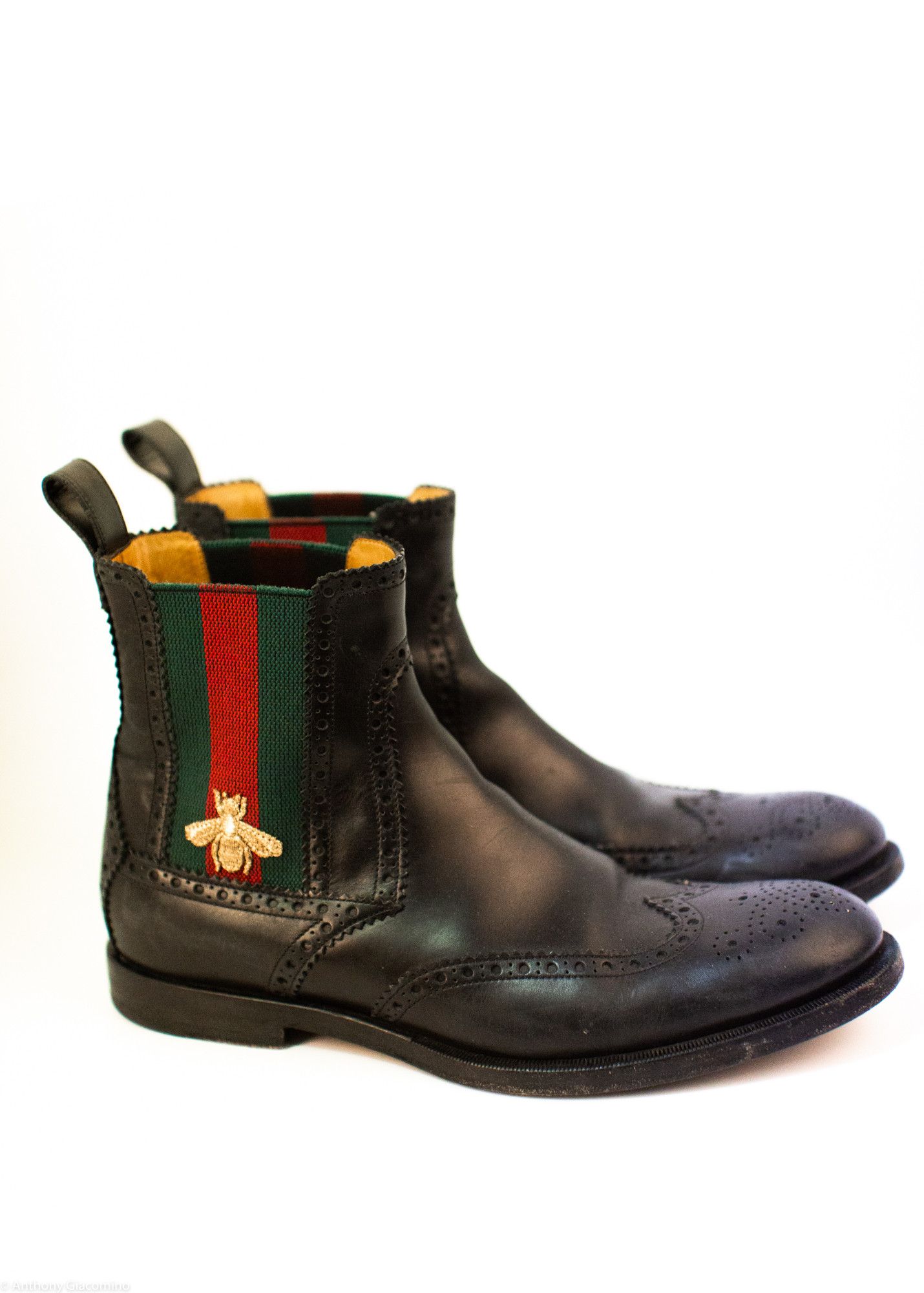 *GUCCI* STRAND LEATHER WINGTIP CHELSEA BOOTS Gucci Sylvie Web Accent Leather Chelsea Boots - Brown Boots  main image 2