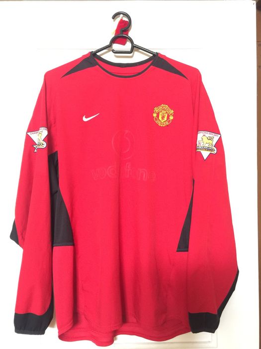 2002-2003 Manchester United Nike Long Sleeve Home Shirt #7