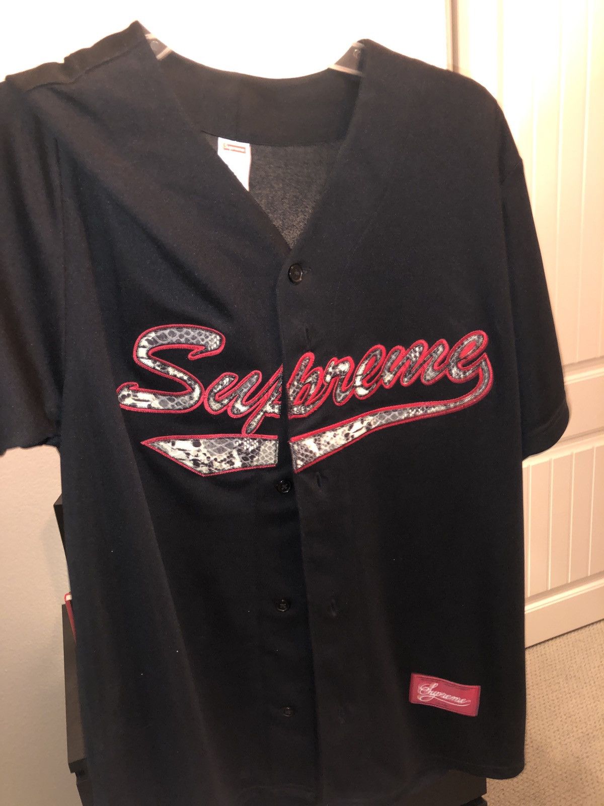 格安美品Supreme Snake Script Baseball Supreme Snake Script Logo Baseball Jersey Dark Green Men's