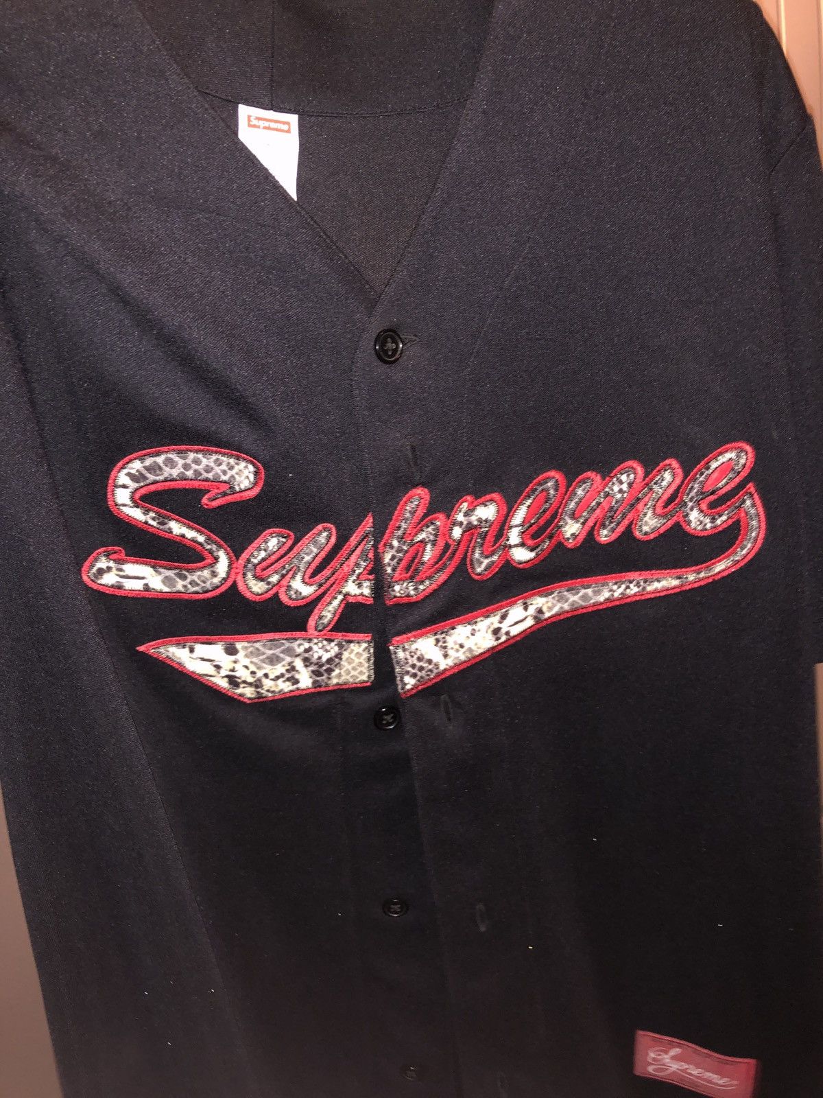 Supreme Supreme Snake Script Logo Baseball Jersey Black | Grailed 