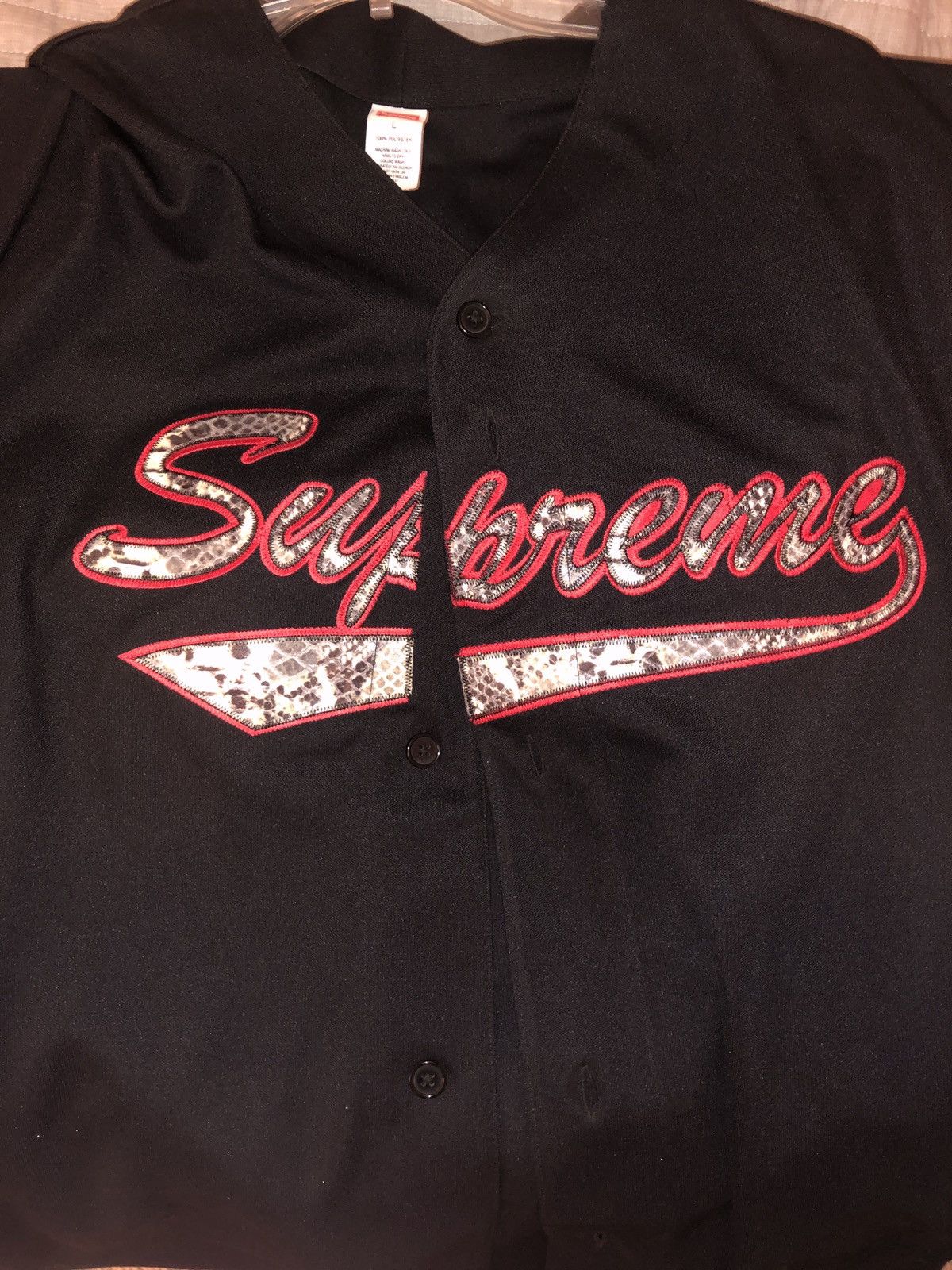 Supreme Supreme Snake Script Logo Baseball Jersey Black | Grailed 