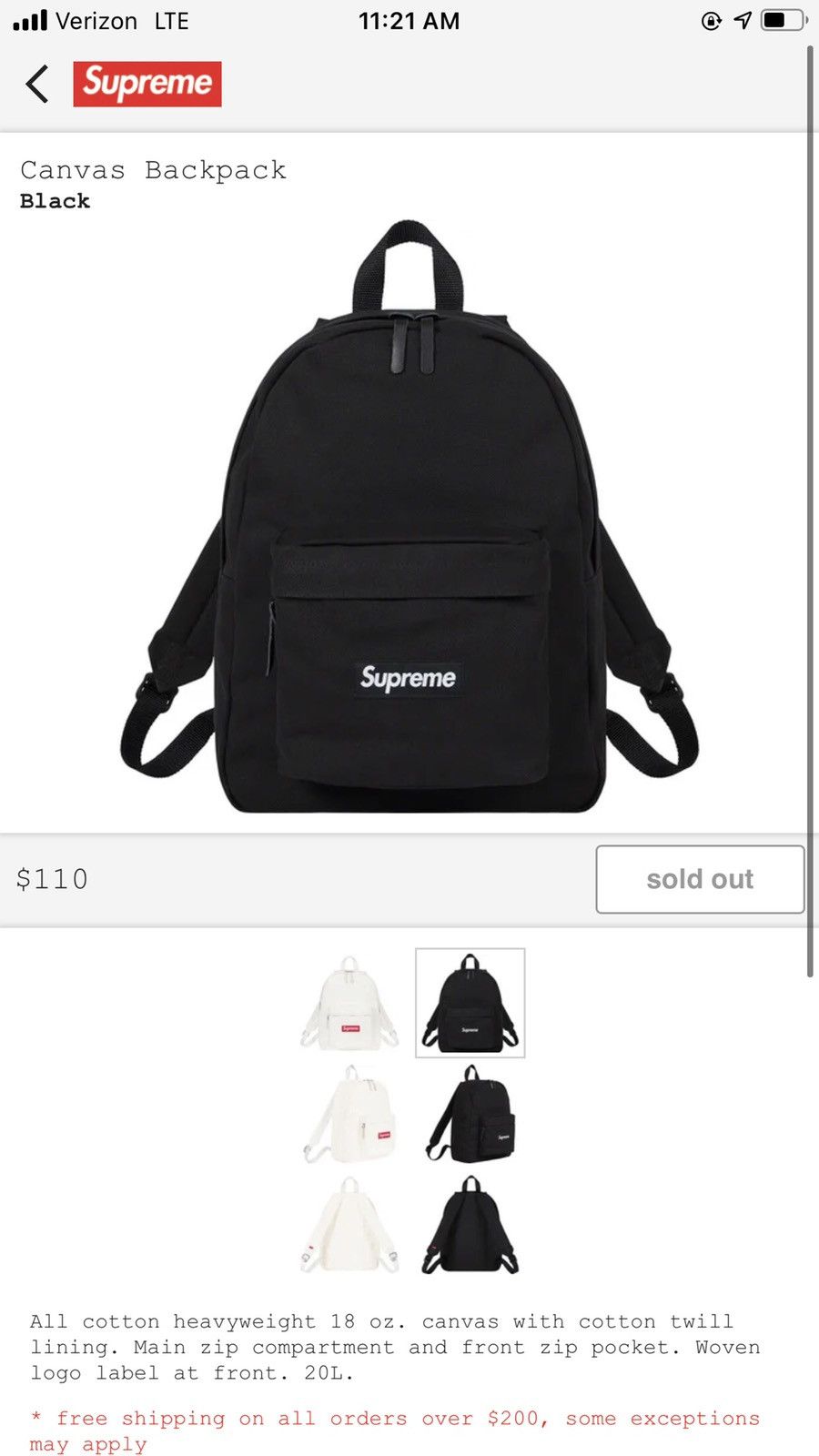 オンラインストア特売 Supreme 20AW Canvas Backpack - バッグ