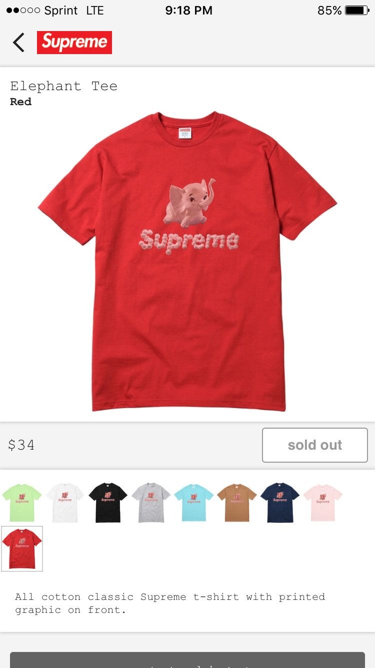 Supreme tee cheap elephant