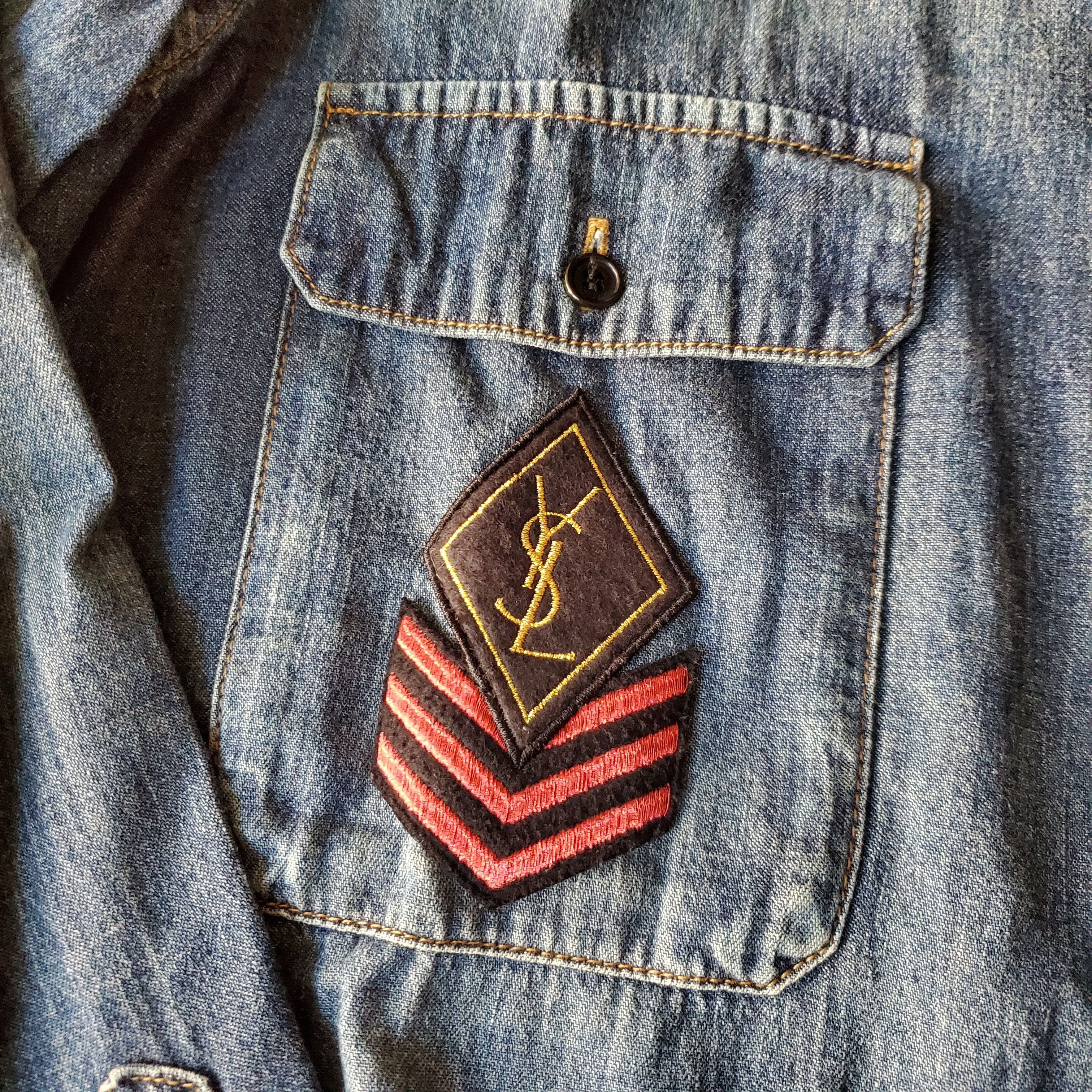 YSL MILITARY PATCH DENIM SHIRT IN MEDIUM VINTAGE BLUE DENIM