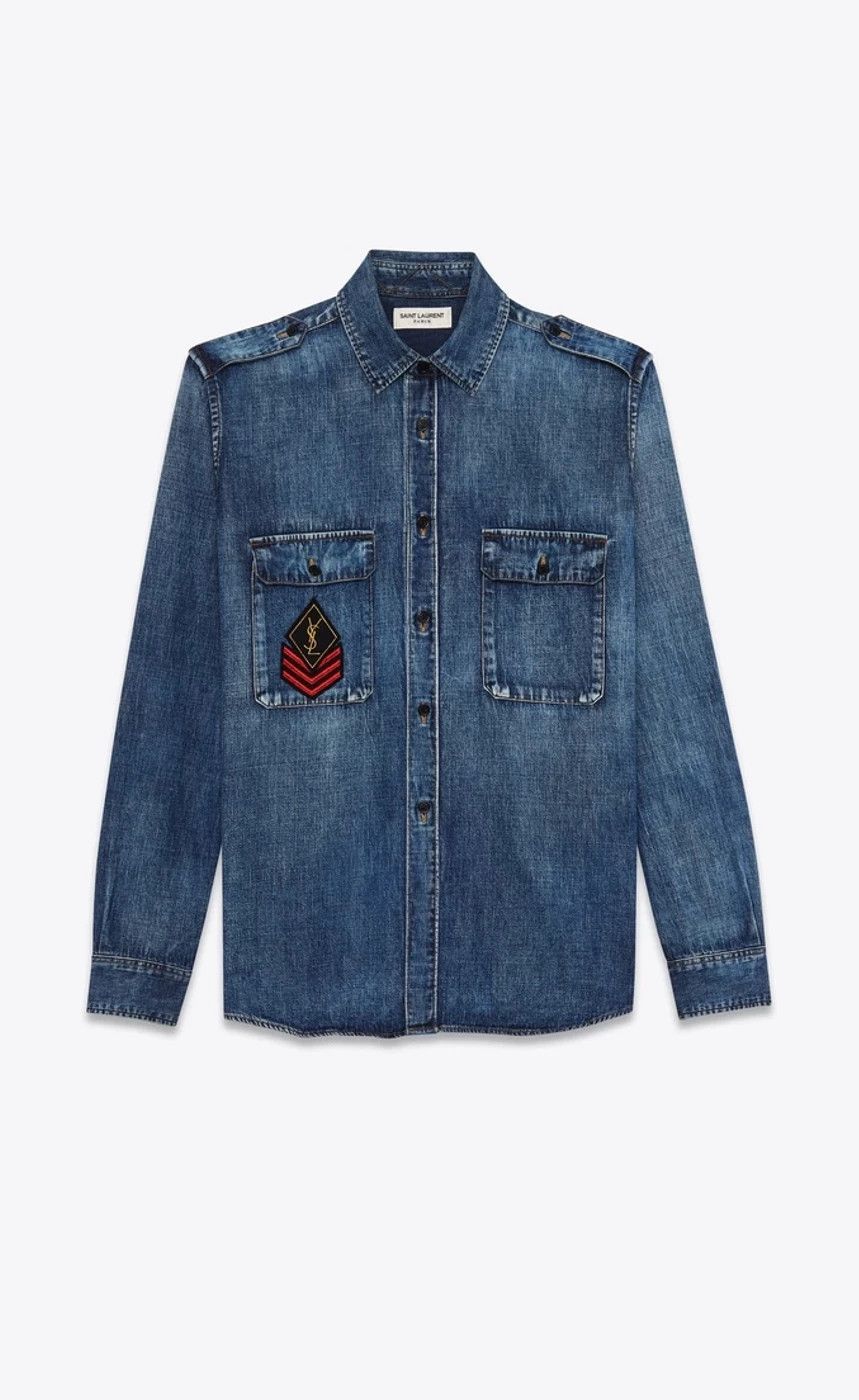 サンローラン　DISTRESSED DENIM MILITARY SHIRT サンローラン DISTRESSED DENIM MILITARY SHIRT