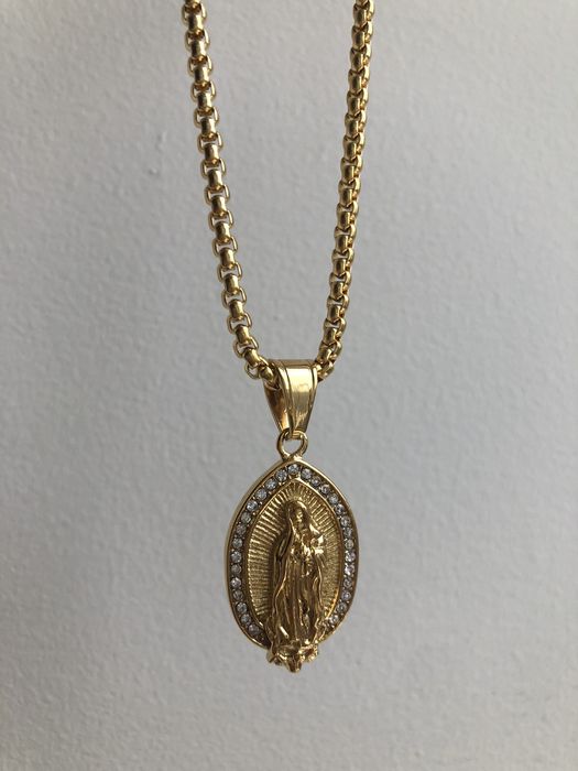 Vintage Virgin Mary pendant necklace stainless steel | Grailed