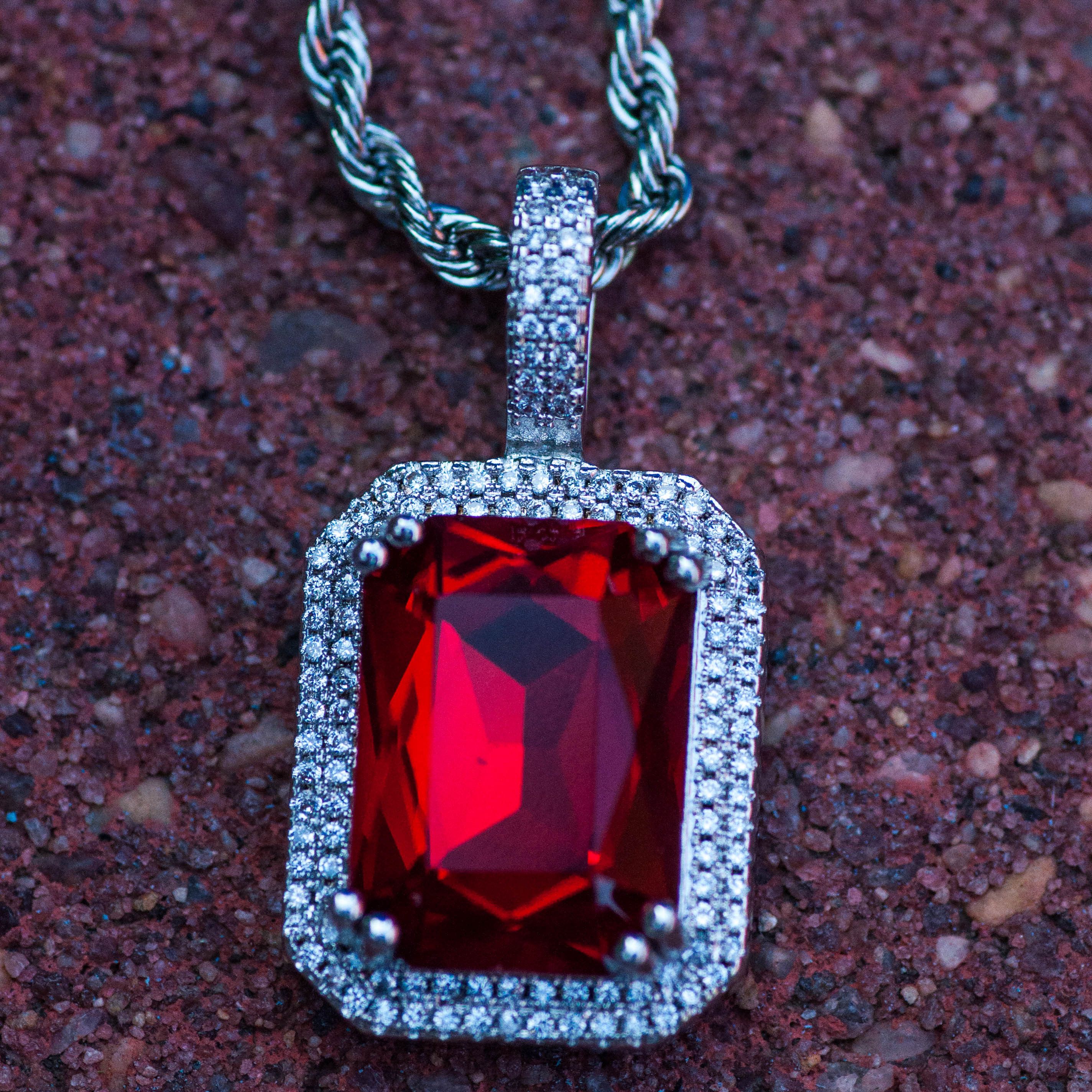 Other 18K White Gold Ruby Gemstone Pendant Chain Necklace Size ONE SIZE - 2 Thumbnail