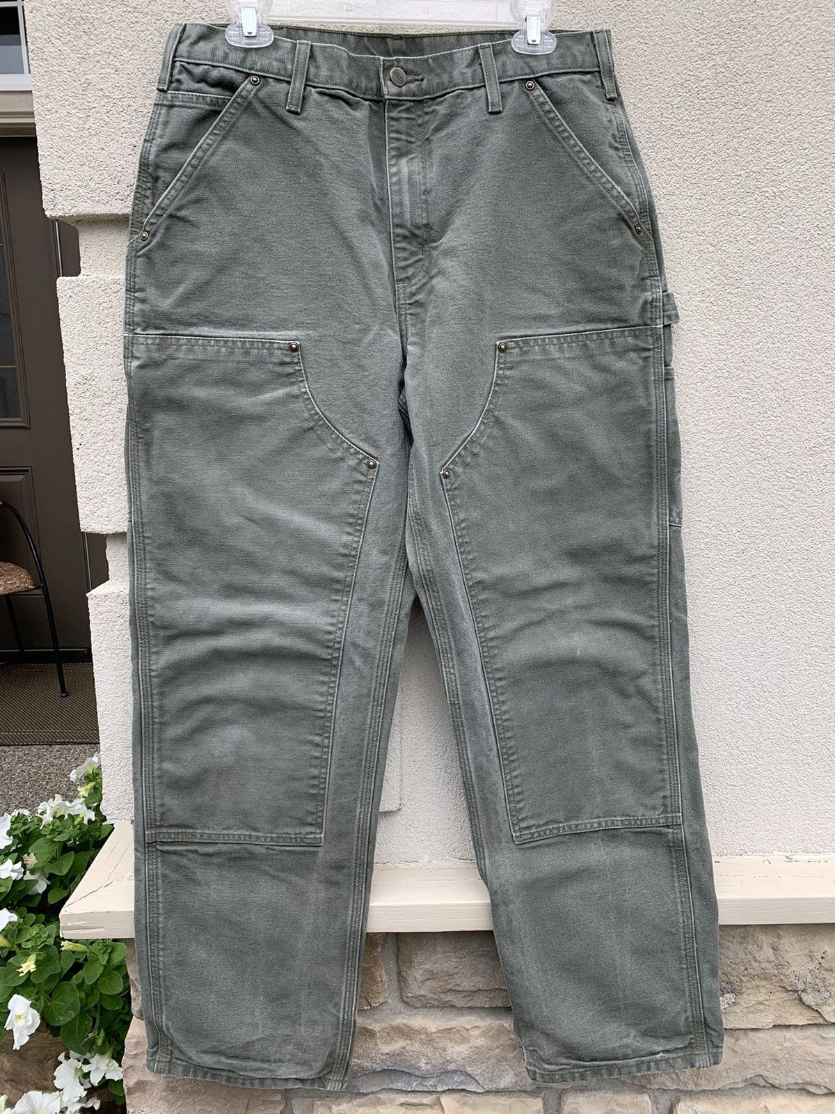 Pre-owned Carhartt Vintage 1990's  Double Knee Canvas Workwear Pants In Green