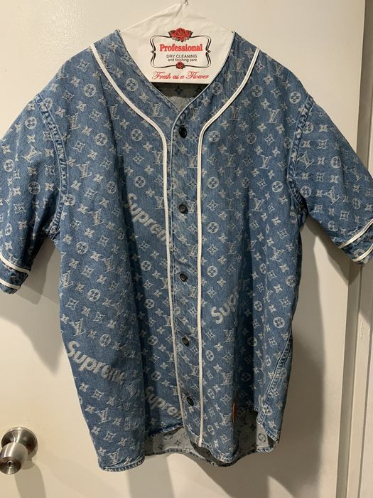 Louis Vuitton, Shirts, Louis Vuitton X Supreme Denim Baseball Jersey