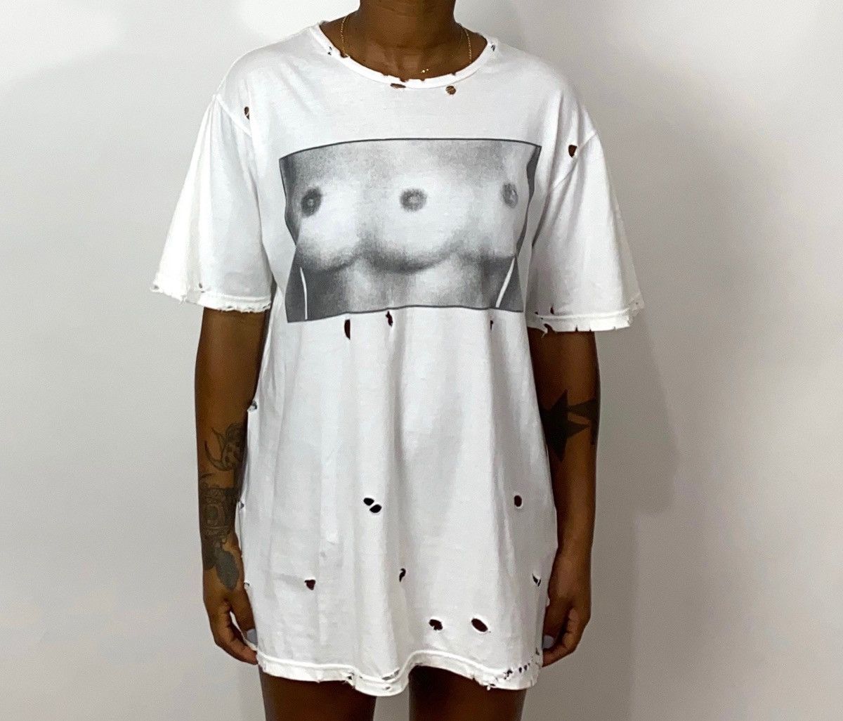 image of Deadstock x Ksubi Sold Out Triple Tit / Breast Distressed Holes in White, Men's (Size Medium)