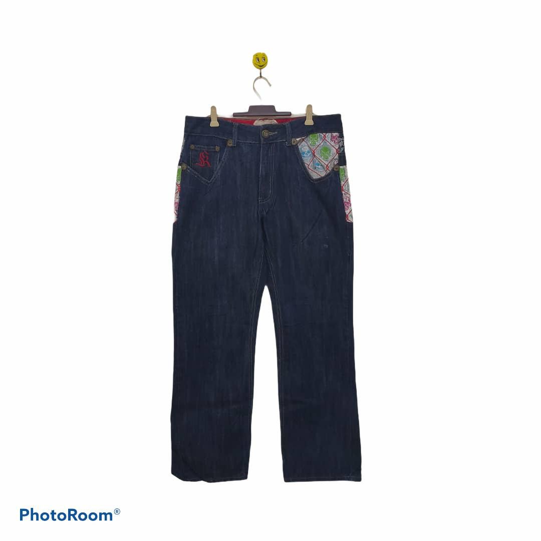 Indigo kanji skulls embroidary denim pants indigo Size US 34 / EU 50 - 2 Thumbnail