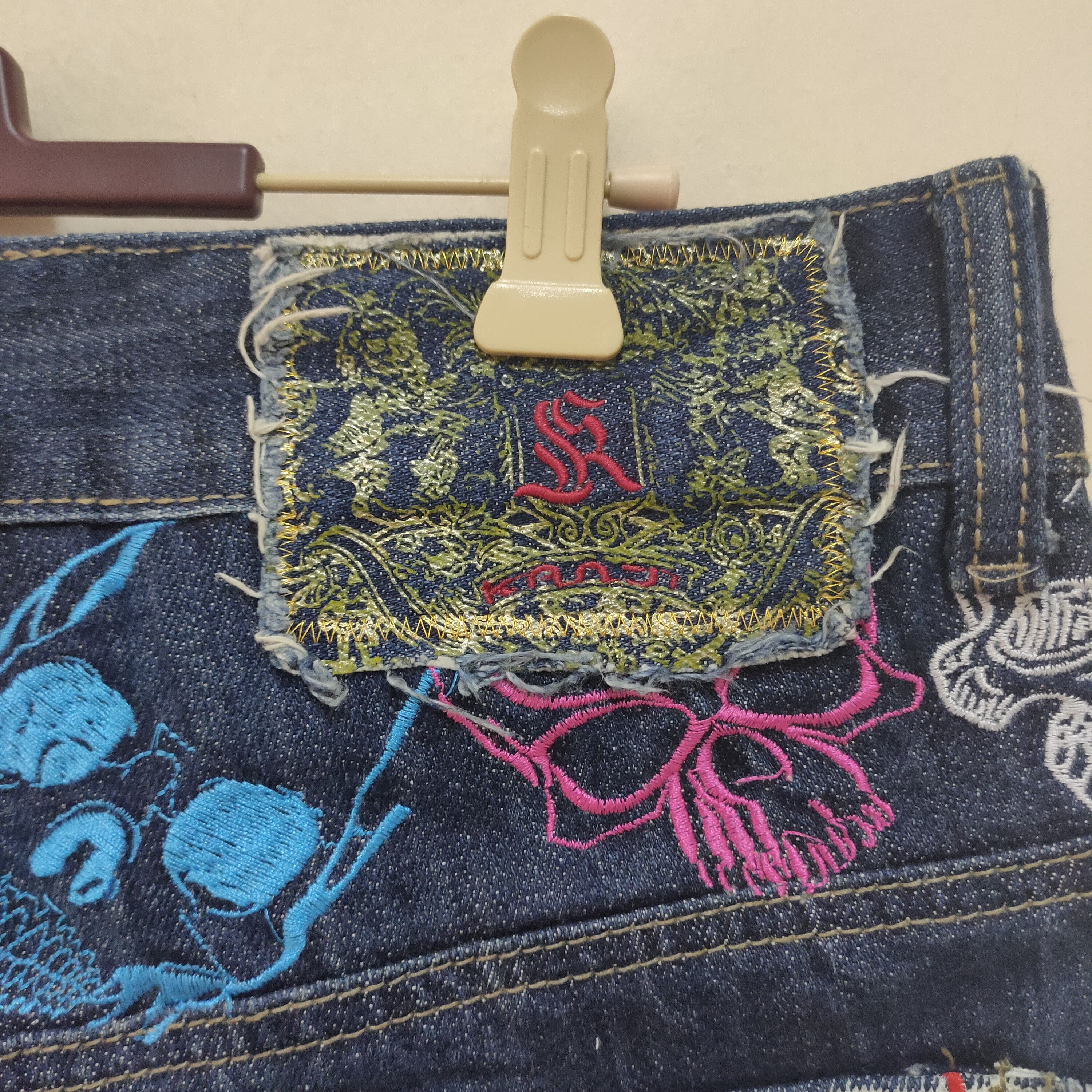 Indigo kanji skulls embroidary denim pants indigo Size US 34 / EU 50 - 8 Thumbnail